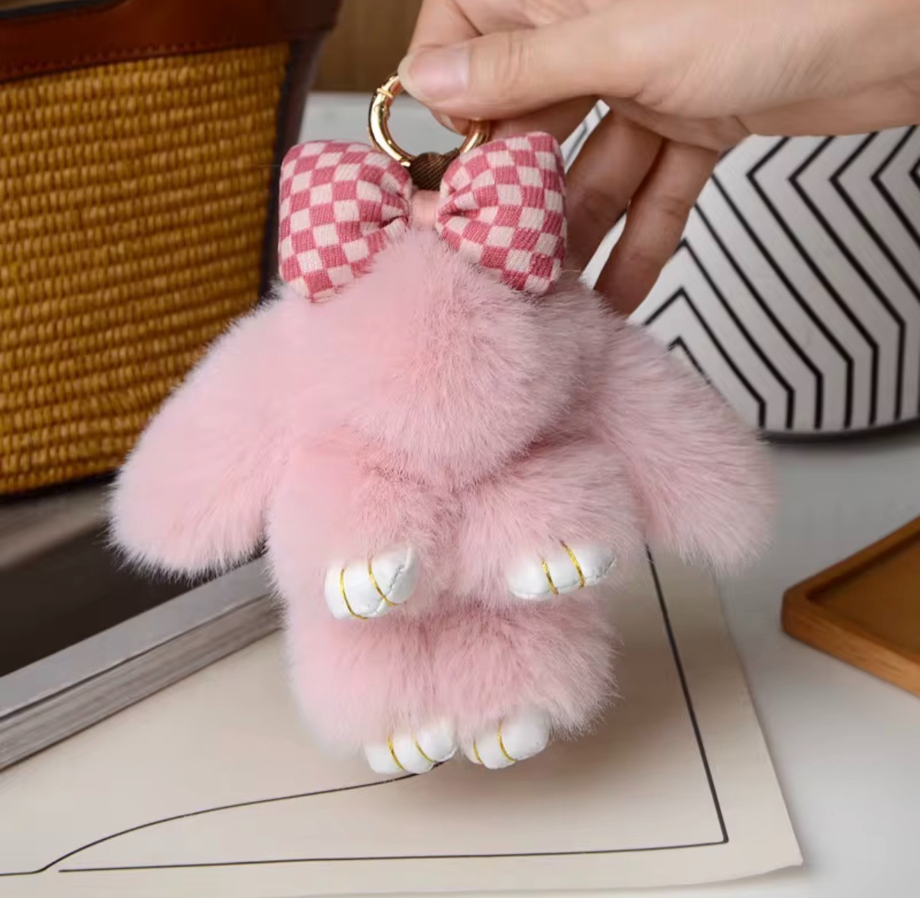 Fluffy Bunny Rabbit Keychain with cute Bow, Soft Faux Fur Pom Pom Bag Charm,15cm Fluffy Bunny Rabbit Keychain with cute Bow, Soft Faux Fur Pom Pom Bag Charm,15cm