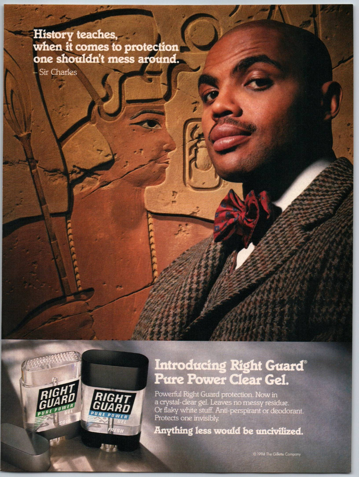 Sir Charles Barkley Egypt History Right Guard - 1994 Vintage Print Ad Ephemera Sir Charles Barkley Egypt History Right Guard - 1994 Vintage Print Ad Ephemera