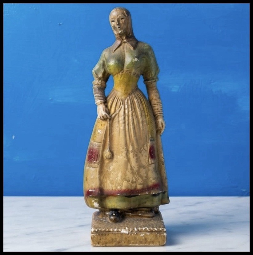 Antique 1930s American Figural Chalkware Statue Elegant Dressed Woman Figurine Antique 1930s American Figural Chalkware Statue Elegant Dressed Woman Figurine
