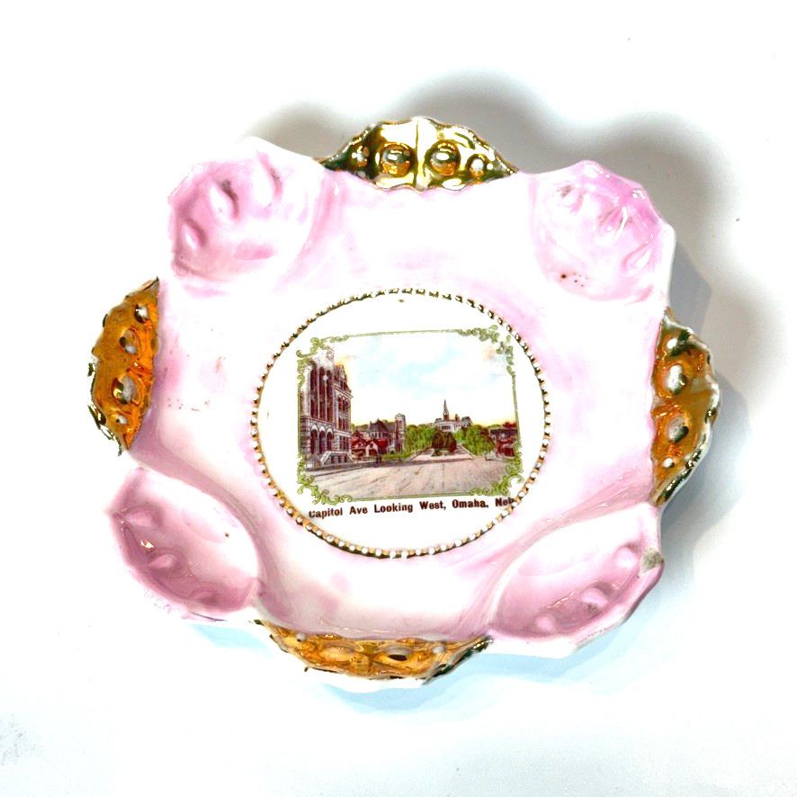 OMAHA - CAPITAL AVE - NEBRASKA NE Antique Souvenir China TRINKET DISH OMAHA - CAPITAL AVE - NEBRASKA NE Antique Souvenir China TRINKET DISH