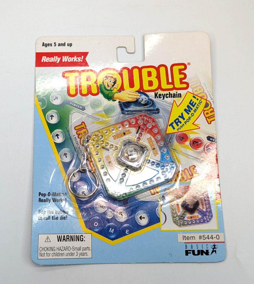 VTG Basic Fun Trouble w/ Pop-o-Matic Keychain New w/ Tape