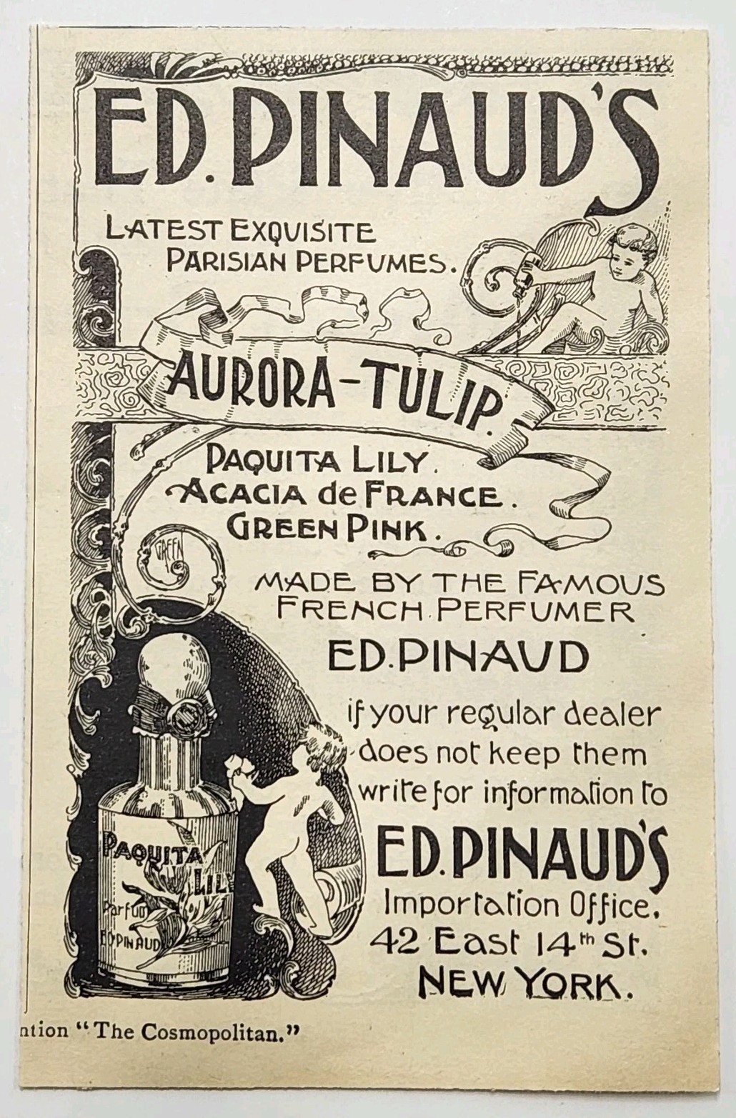 1894 Ed Pinauds Paquita Lily Perfume France Victorian Original Print Ad NY 1890s
