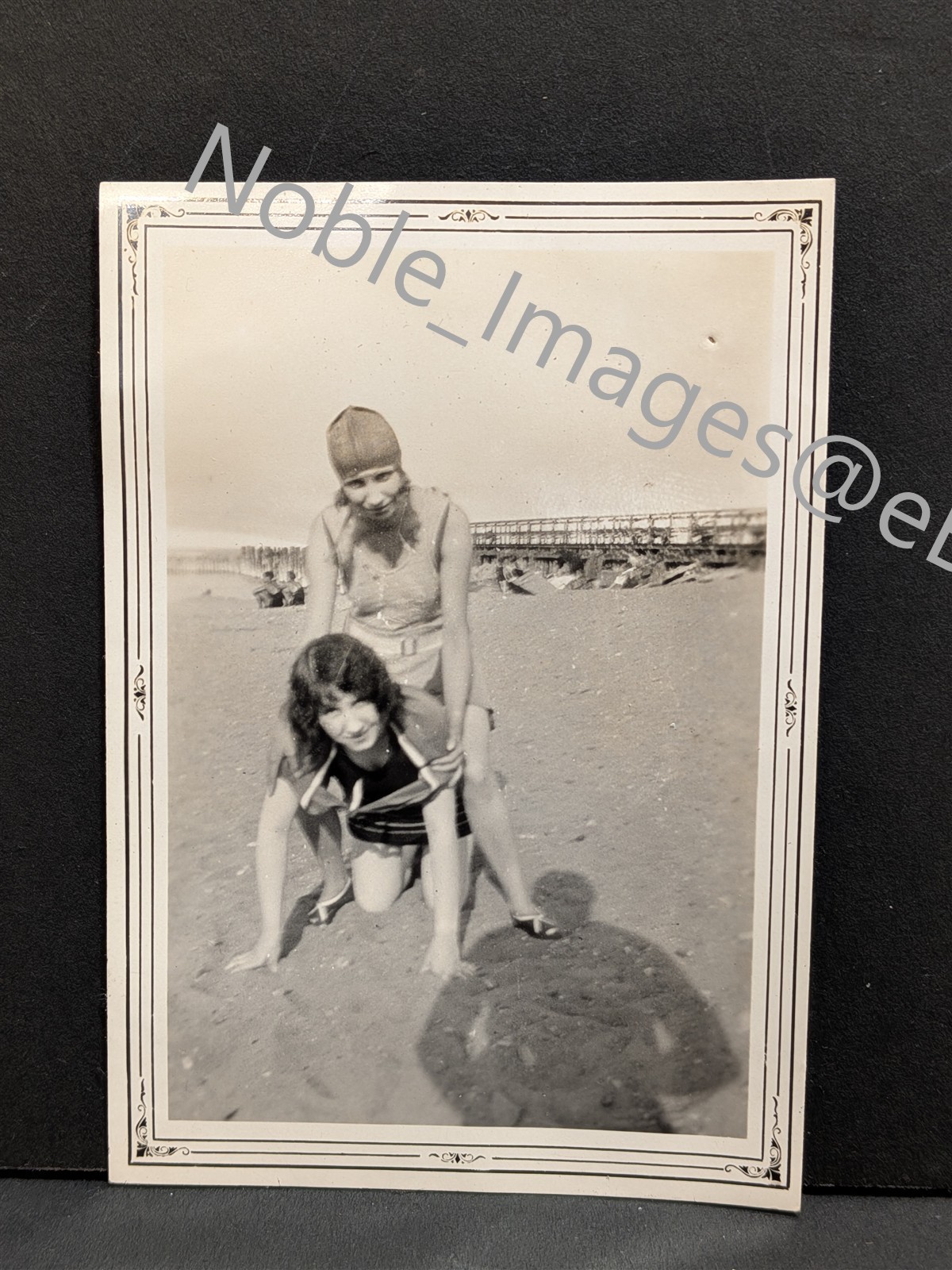 1927 Young Women at 76th St Beach Chicago B&W Snapshot Photo
