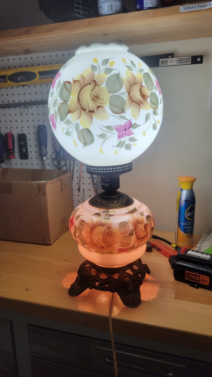 Antique “Success” Gone With the Wind/parlor lamp, 1900–1910 Floral Pink Green