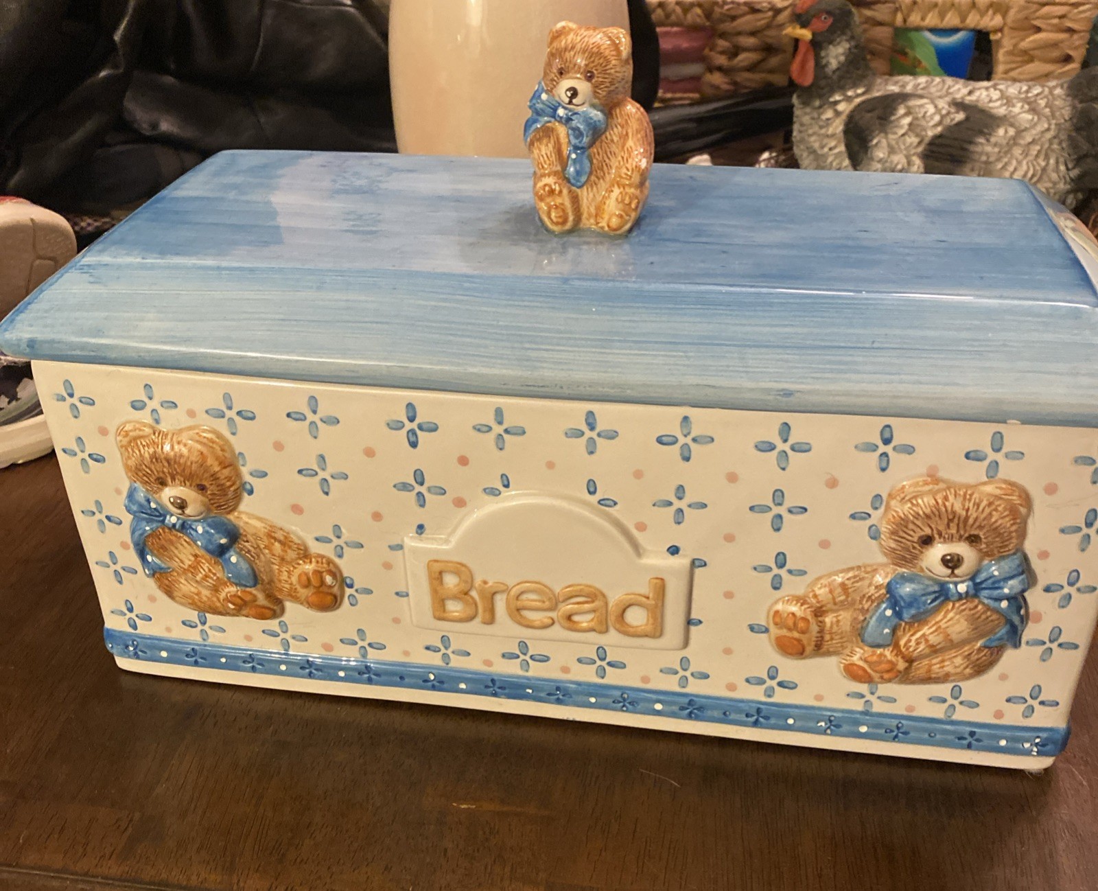 Vintage Rare Tienshan Theodore Bear Country Teddy Bear Bread Box great condition