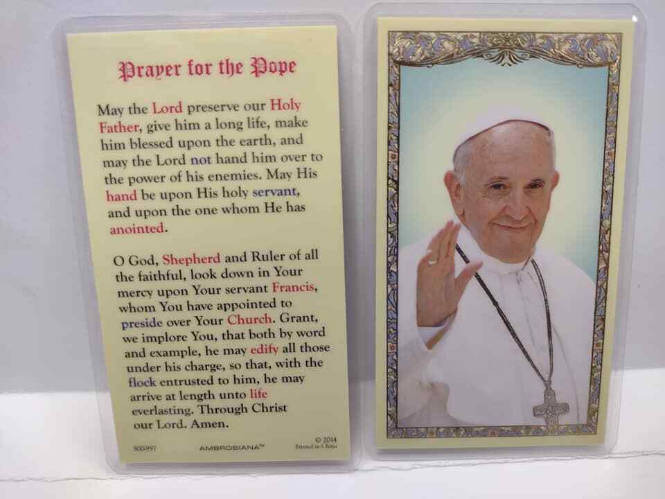 POPE FRANCIS - PRAYER FOR THE POPE Laminated catholic prayer card POPE FRANCIS - PRAYER FOR THE POPE Laminated catholic prayer card