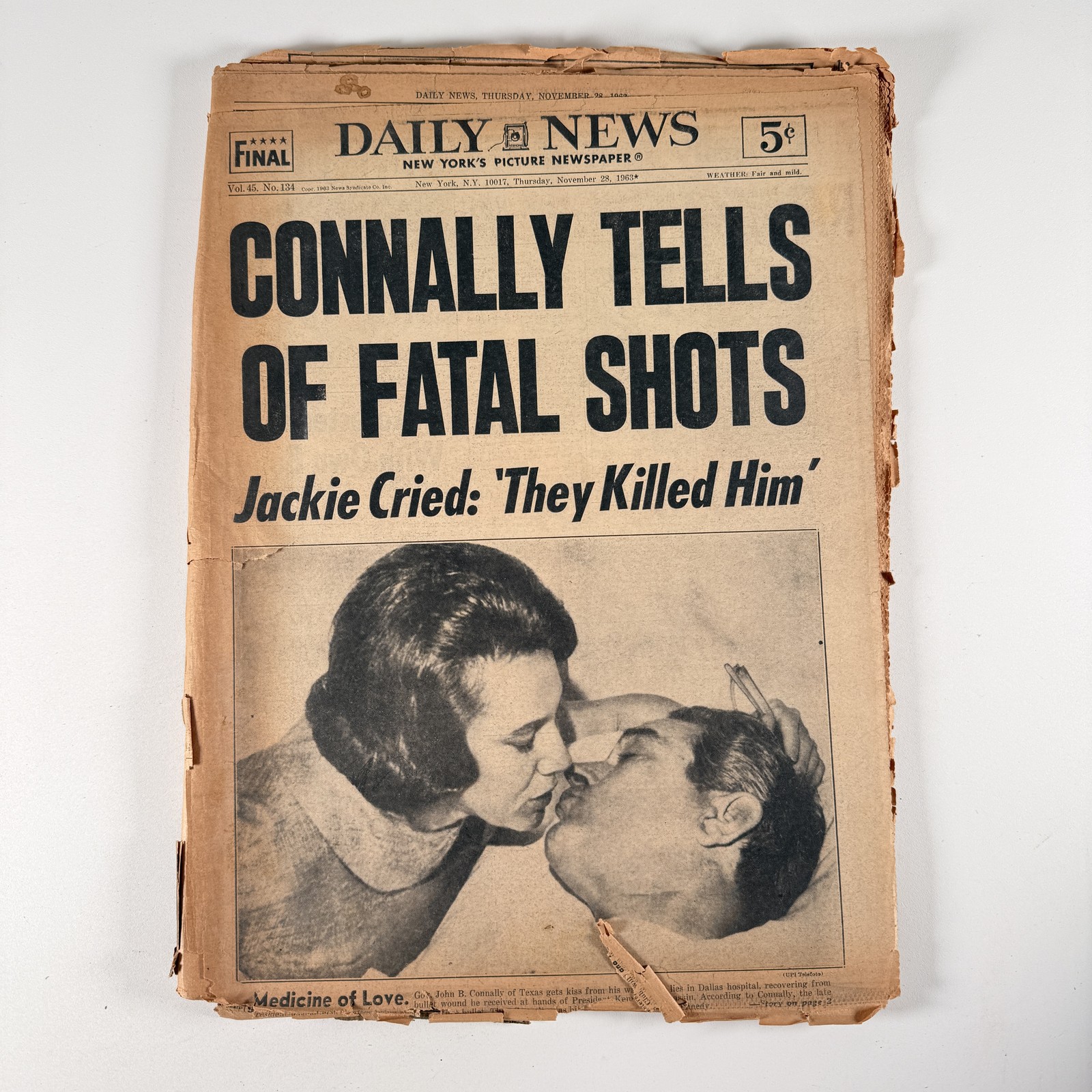 1963 Daily News JFK Assassination Connally Tells of Fatal Shots Newspaper