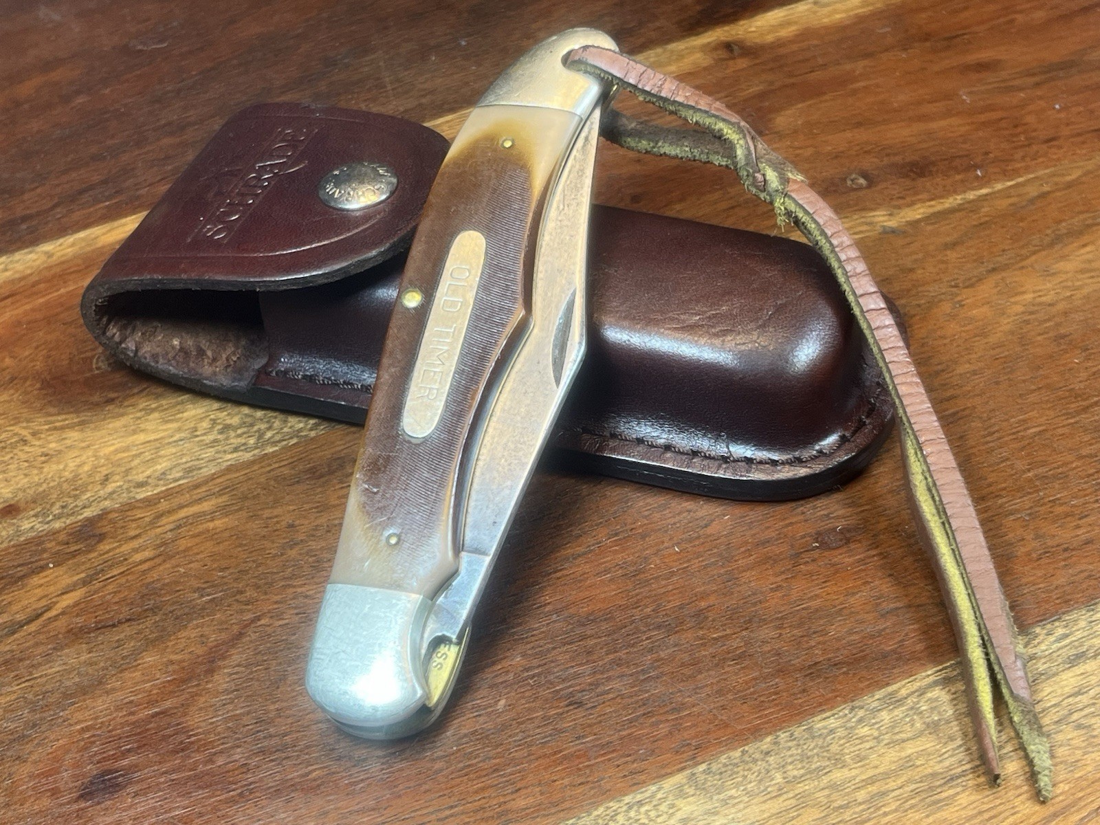 Schrade Pocket Knife 1250T folding brown Old Timer w/ sheath Grandpas Old Knife
