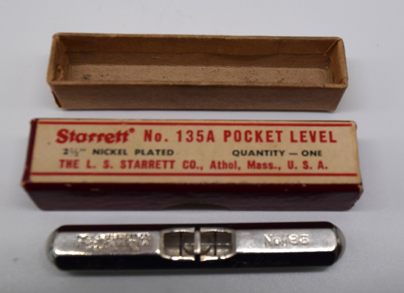 Vintage L.S. Starrett Pocket Level No. 135A 2 ½” Nickel Plated Original Box