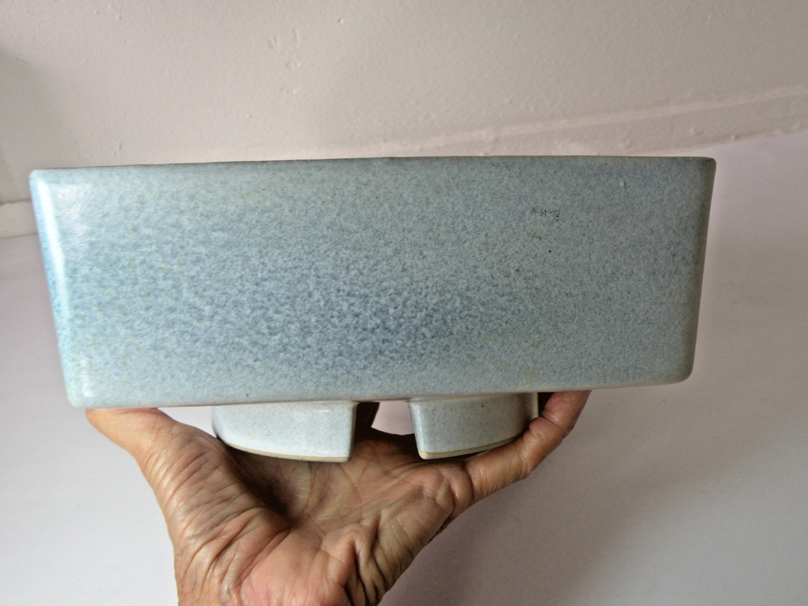 Vintage Japanese Blue Ceramic Suiban Ikebana Flower Arrangement Vase Planter