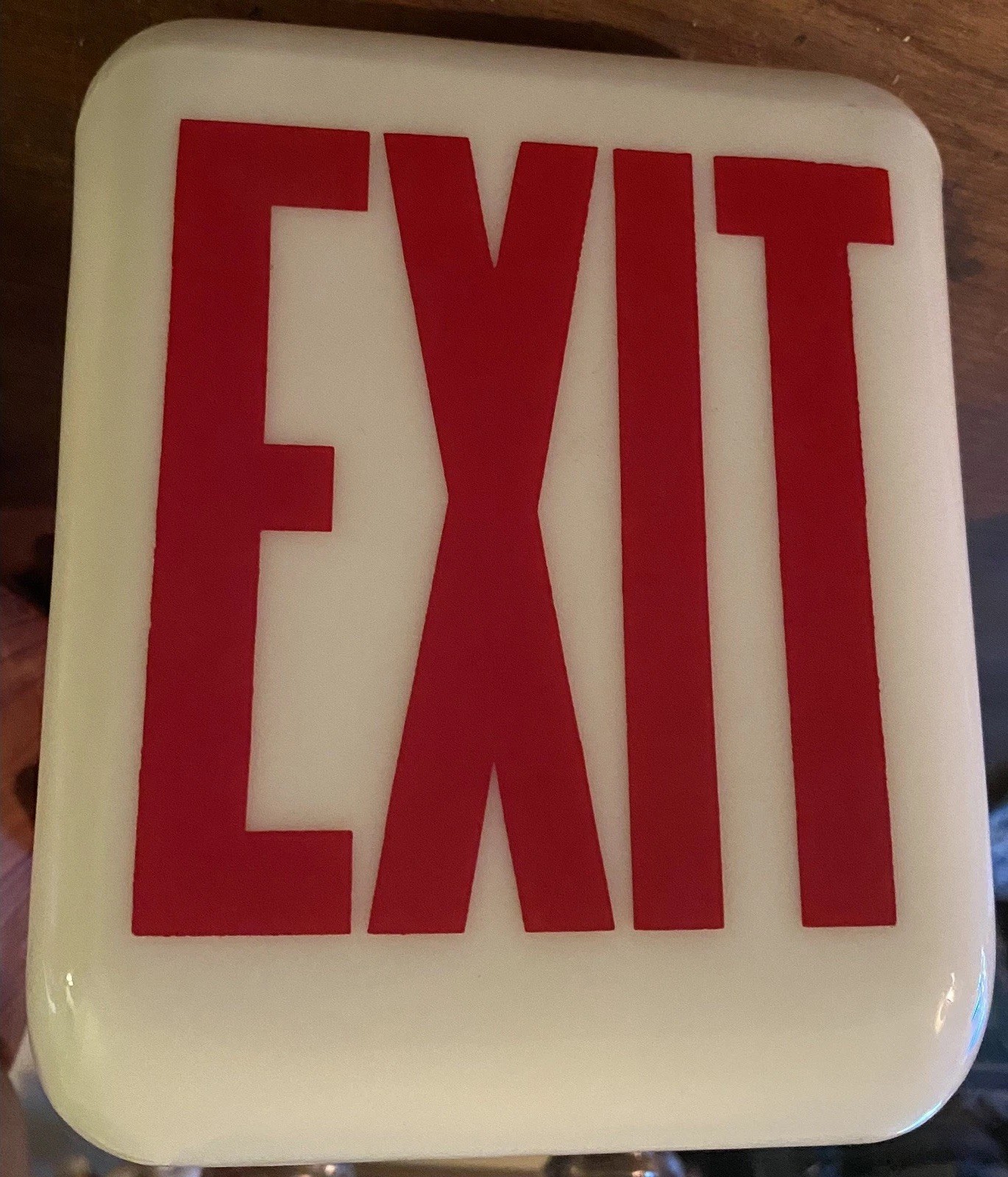 Vintage White Glass Triangular Double Sided Red Letters Exit Sign Lamp Shade