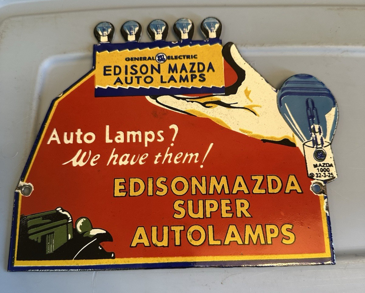 Edison Mazda Auto Lamps Porcelain Enamel Sign Edison Mazda Auto Lamps Porcelain Enamel Sign