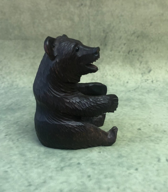 Antique Black Forest Carved Walnut Seated Bear Cub 3.5 Antique Black Forest Carved Walnut Seated Bear Cub 3.5