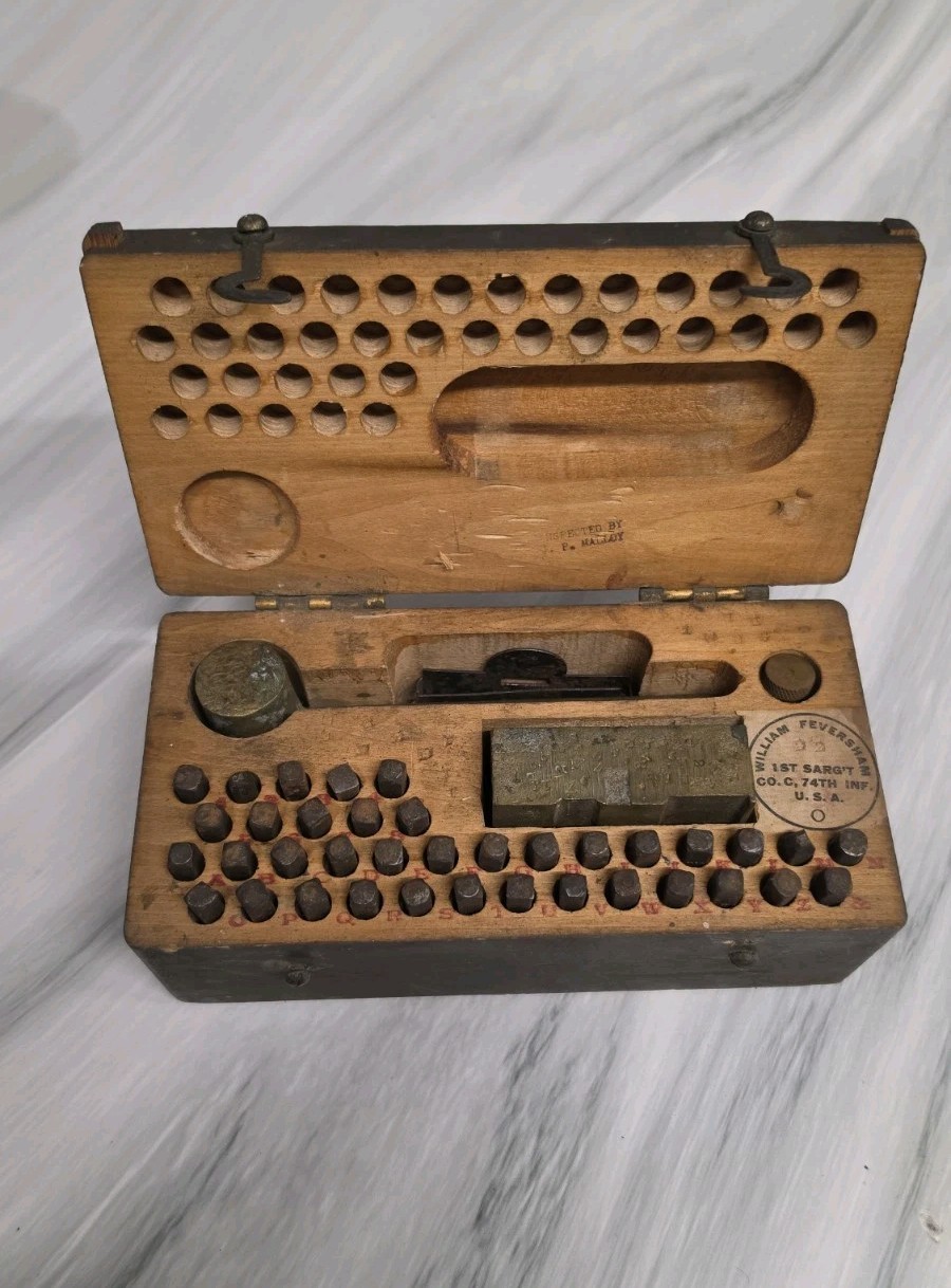 WWI US Army M1910 Dog Tag Stamping Kit / Marking Outfit with ID Tag