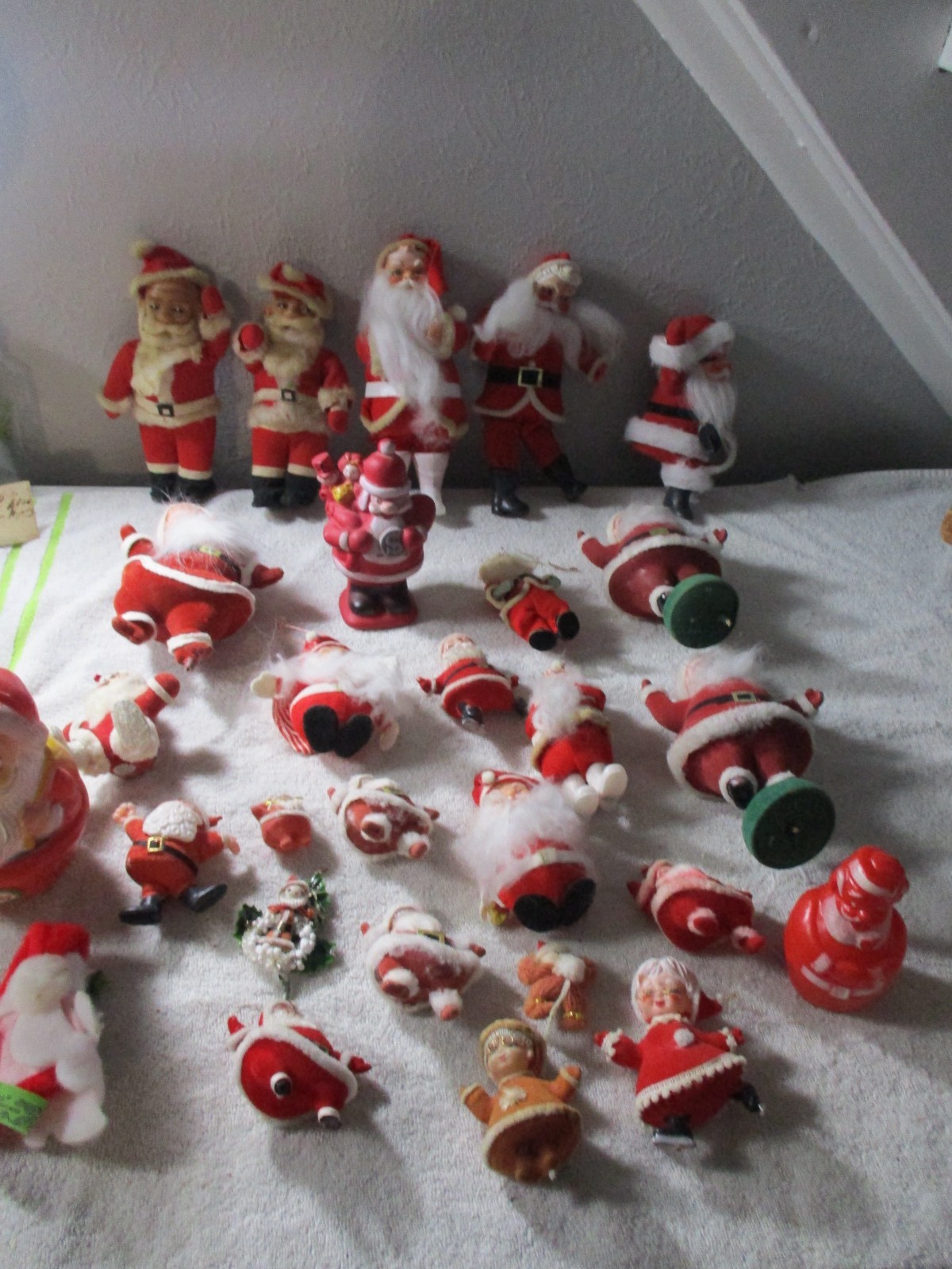 28 Vintage Christmas Santa Flocked Doll Ornament Figure lot Japan 28 Vintage Christmas Santa Flocked Doll Ornament Figure lot Japan