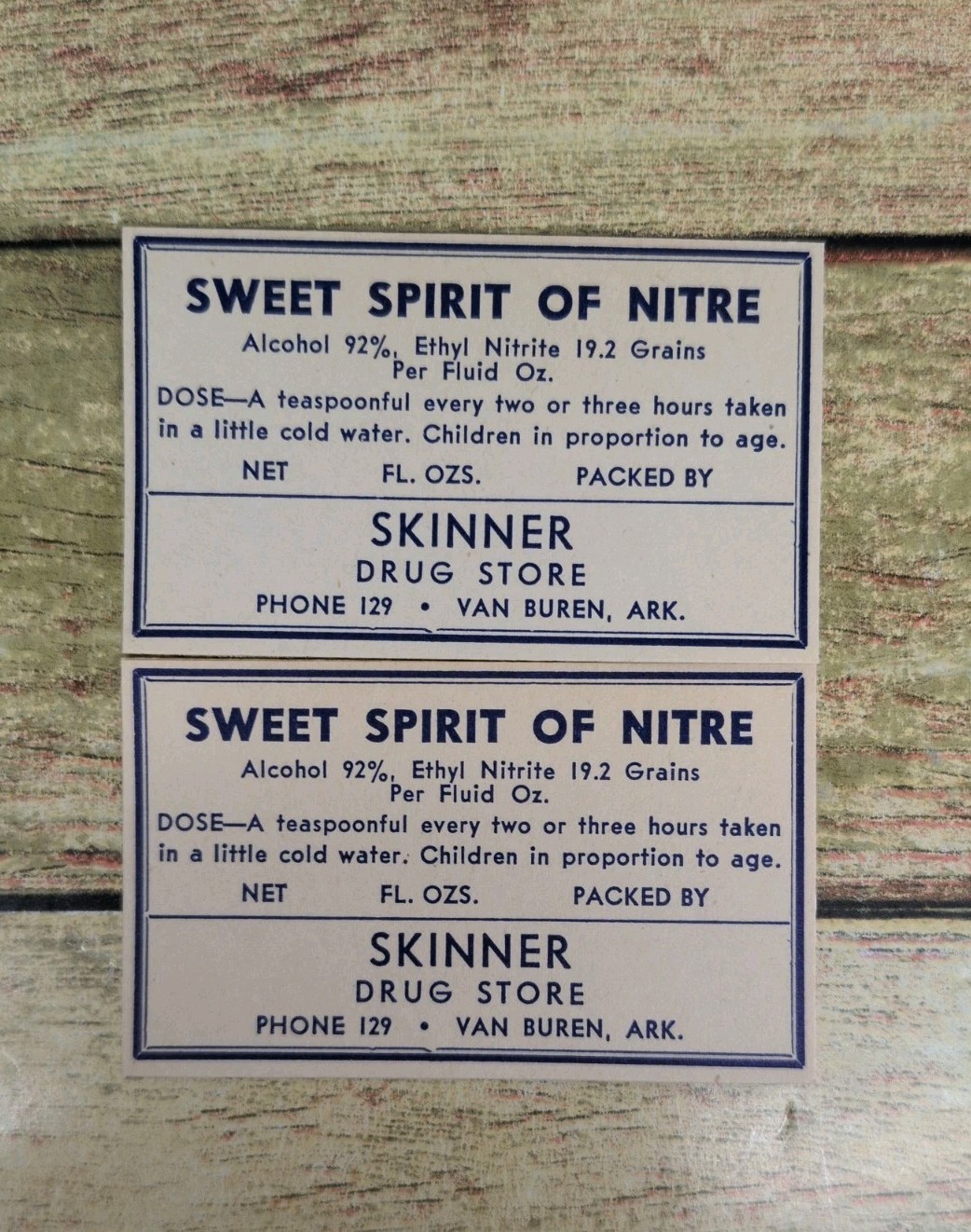 NOS 2 Vintage Skinner Drug Sweet Spirt Of Nitrate Pharmacy Label Van Buren ARK NOS 2 Vintage Skinner Drug Sweet Spirt Of Nitrate Pharmacy Label Van Buren ARK