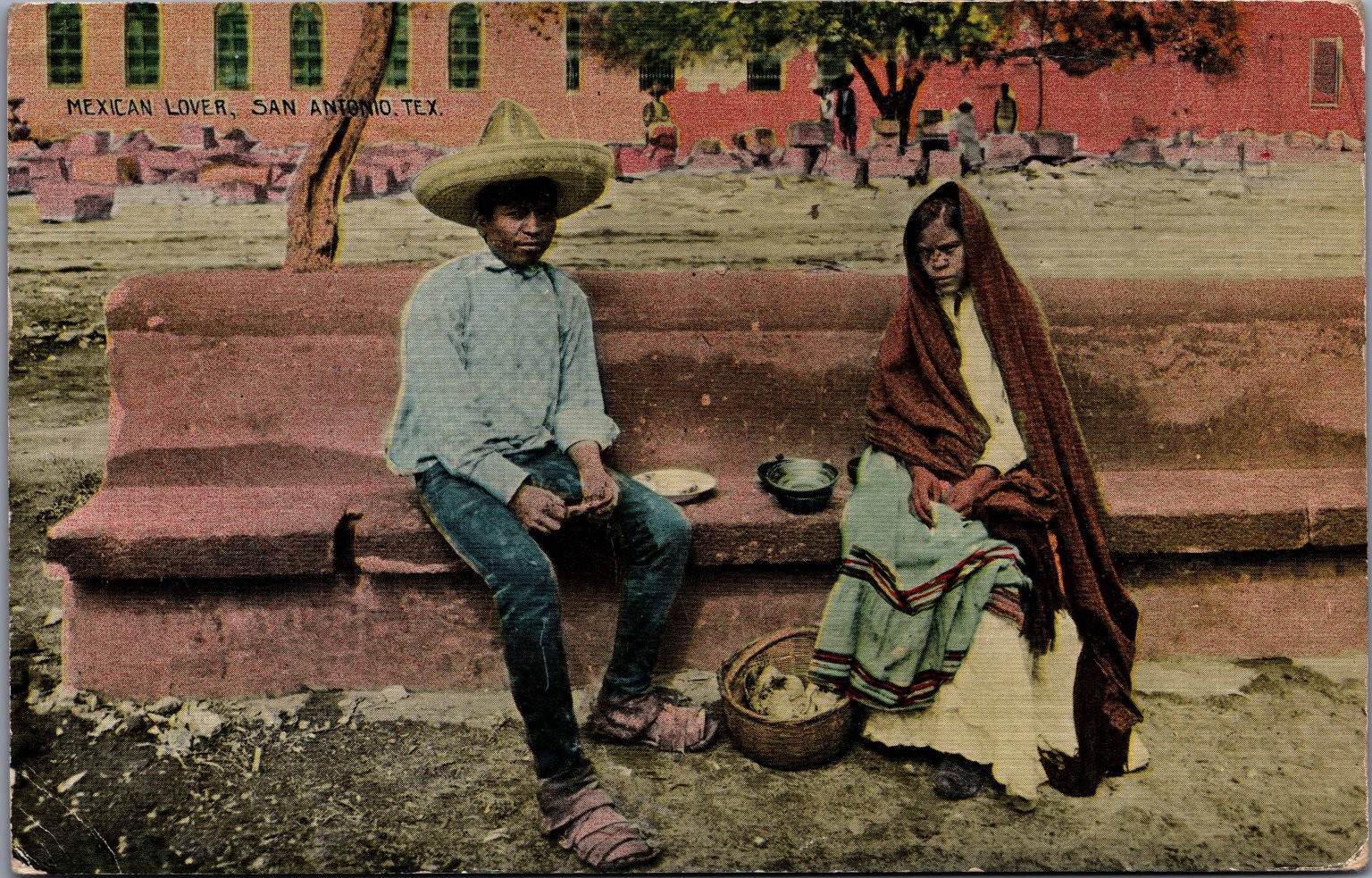 1911 San Antonio TX Mexican Lover Couple Sombrero Postcard Hand Tinted 1911 San Antonio TX Mexican Lover Couple Sombrero Postcard Hand Tinted