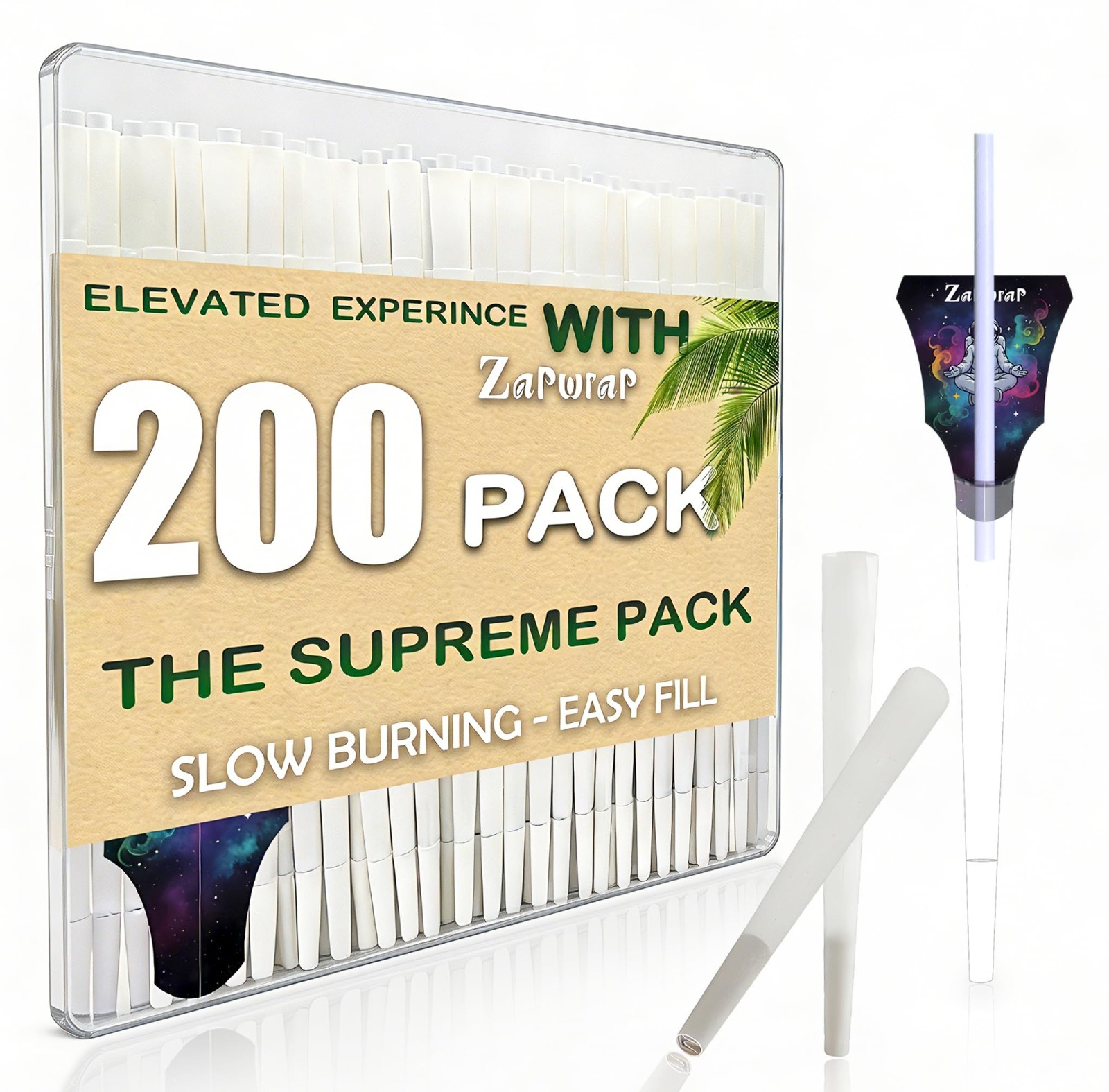 200 PCS White Natural Cones Rolling Paper | King Size Pre Rolled Cones | Slow &