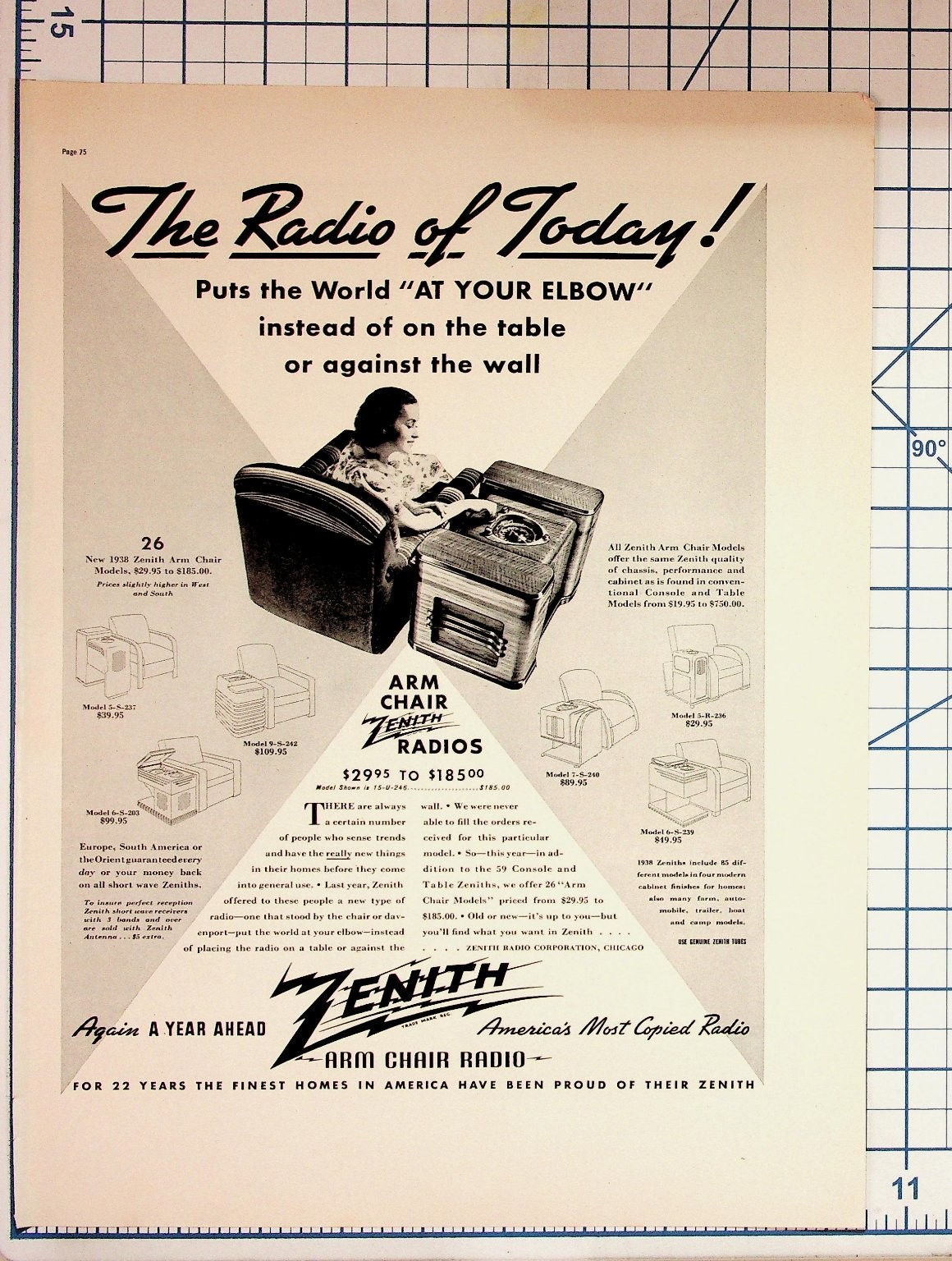1938 Zenith Arm Chair Radios Vintage Magazine Ad – Rare Technology Ephemera 1938 Zenith Arm Chair Radios Vintage Magazine Ad – Rare Technology Ephemera