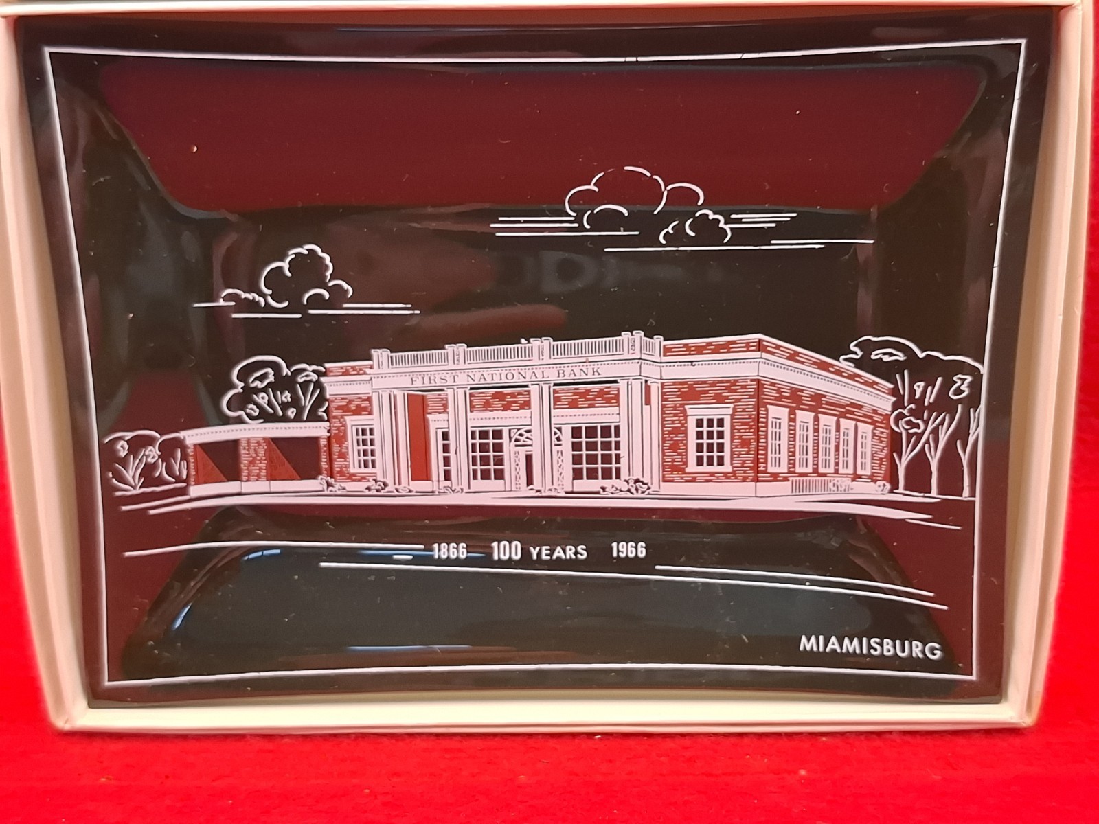 Vtg 1966 Miamisburg Ohio First National Bank Black Glass Trinket Tray Vtg 1966 Miamisburg Ohio First National Bank Black Glass Trinket Tray