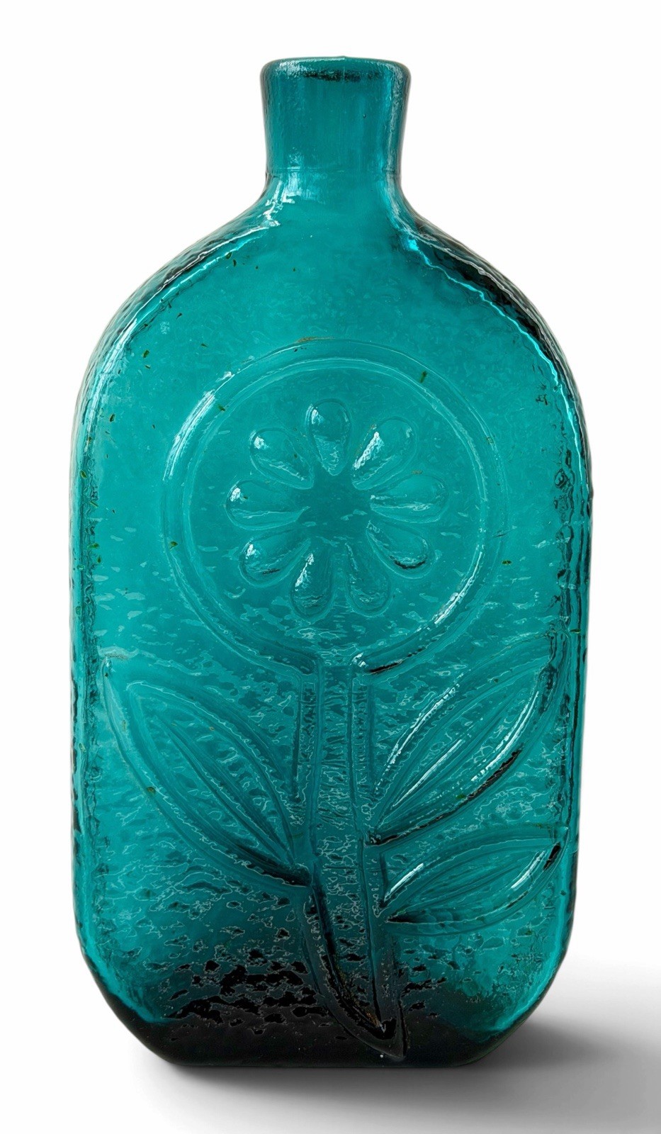 Vintage Wayne Husted Stelvia Italy Sunflower Glass Decanter Blue Aqua
