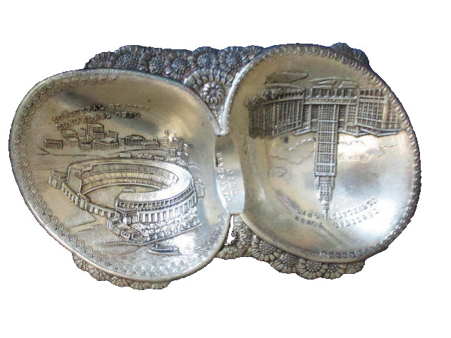 Vtg Cleveland Ohio Municipal Stadium Terminal Tower Metal Ashtray Trinket Tray