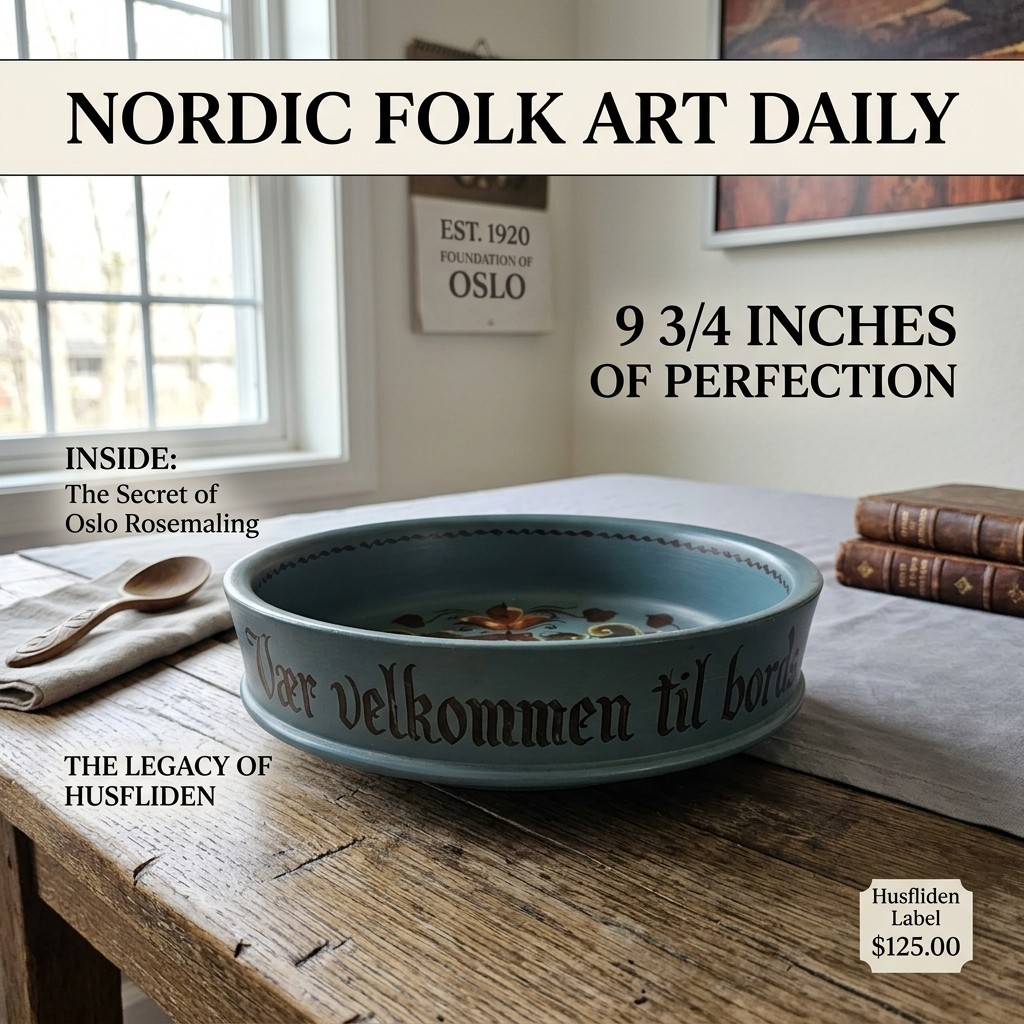 Vintage Husfliden Oslo Norwegian Rosemaling Wooden Bowl Hand Painted 9.75