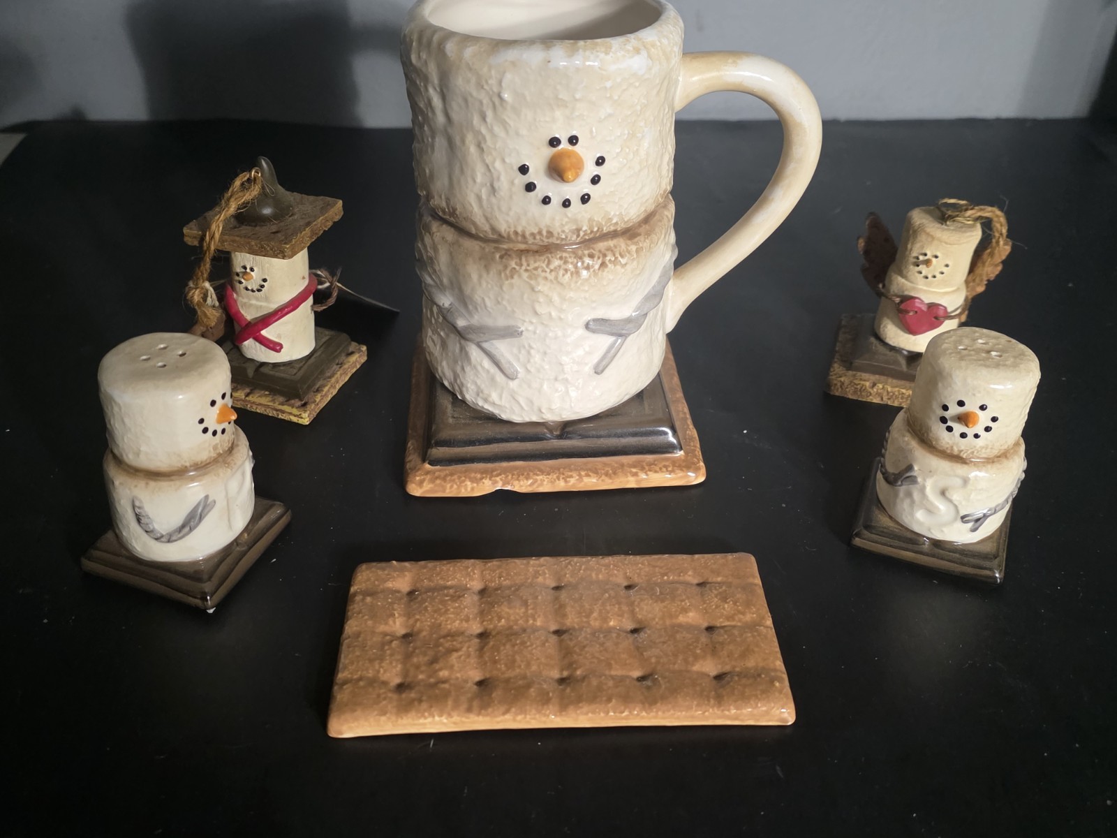 S’mores Marshmallow Snowman Coffee Mug And 2 Salt Shakers 2 Smores Ornaments S’mores Marshmallow Snowman Coffee Mug And 2 Salt Shakers 2 Smores Ornaments