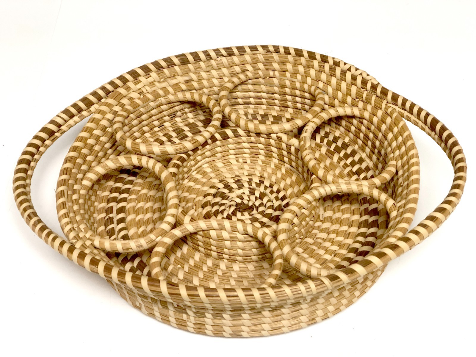 Vintage Gullah Sweetgrass Drink Serving Tray Hand Woven Charleston Folk Art 14\ Vintage Gullah Sweetgrass Drink Serving Tray Hand Woven Charleston Folk Art 14\