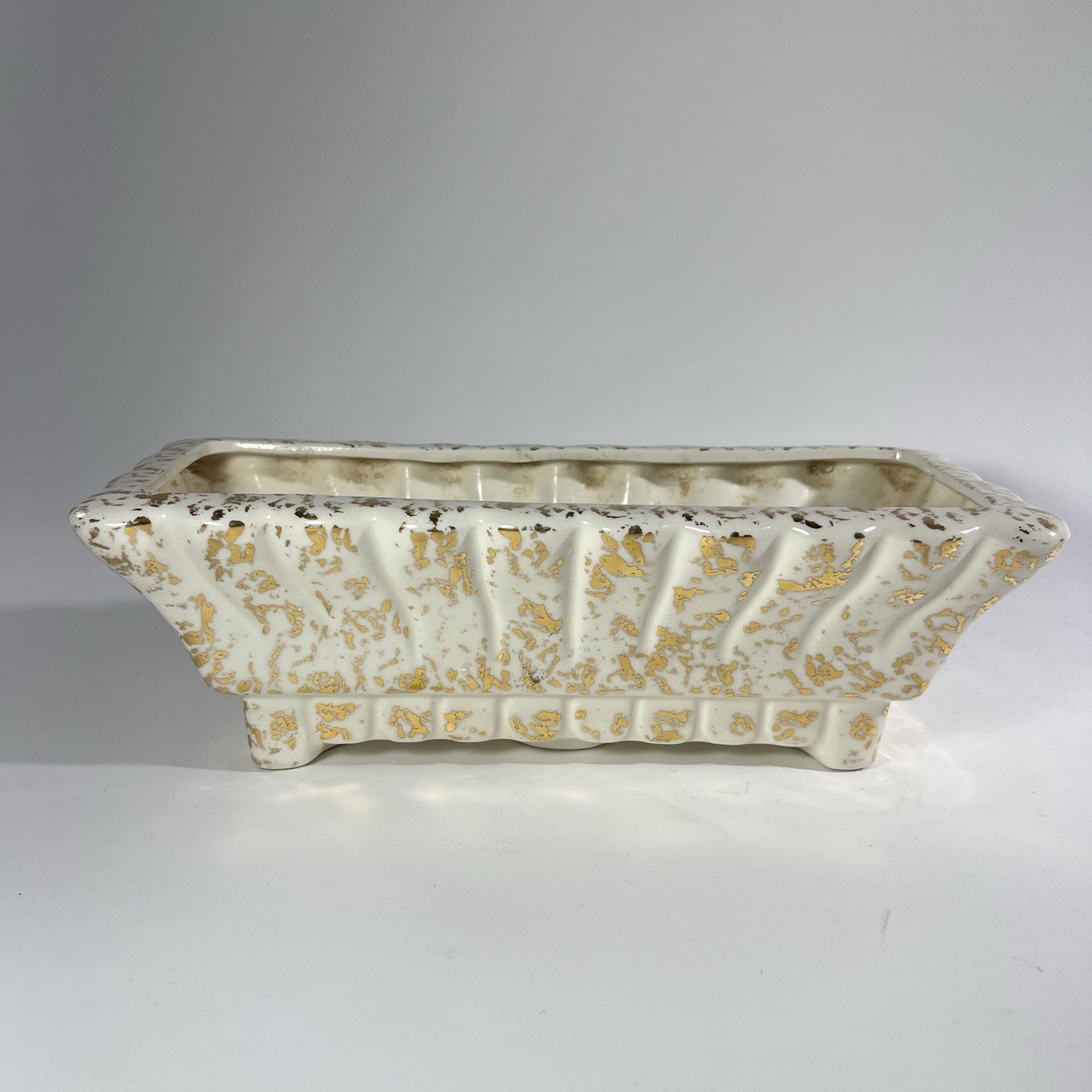 VTG Mid-Century Console Bowl Planter Stanford Pottery 1950s Gold Splatter VTG Mid-Century Console Bowl Planter Stanford Pottery 1950s Gold Splatter