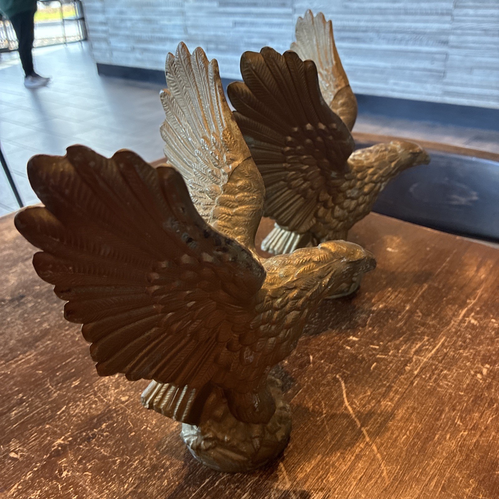 Large Cast Iron Eagles Matched Set Very Detailed Large Wing Span Old 2 count