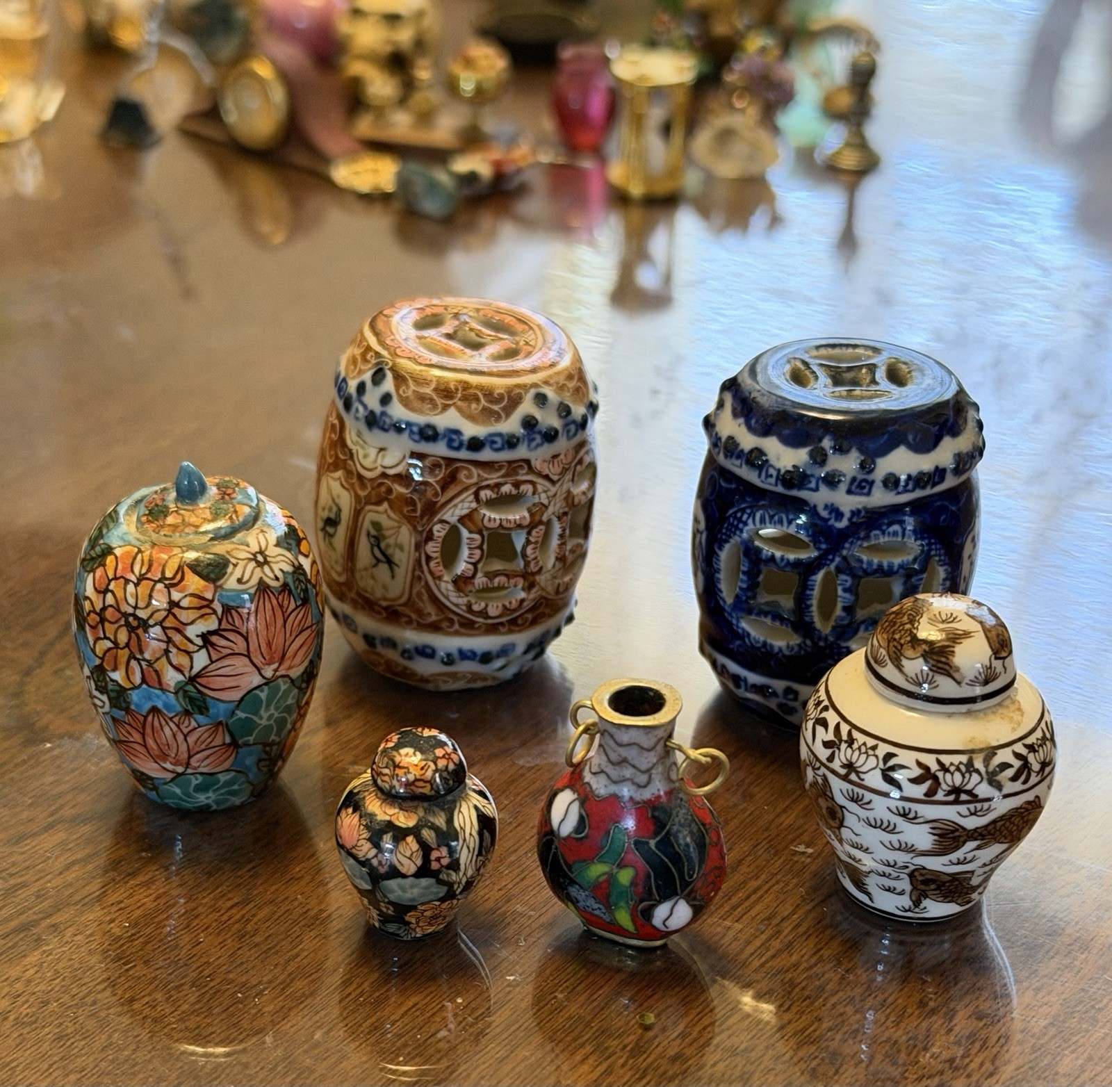 Vintage Lot Miniature Chinese Blue & White Porcelain Vases Ginger Jars Fish