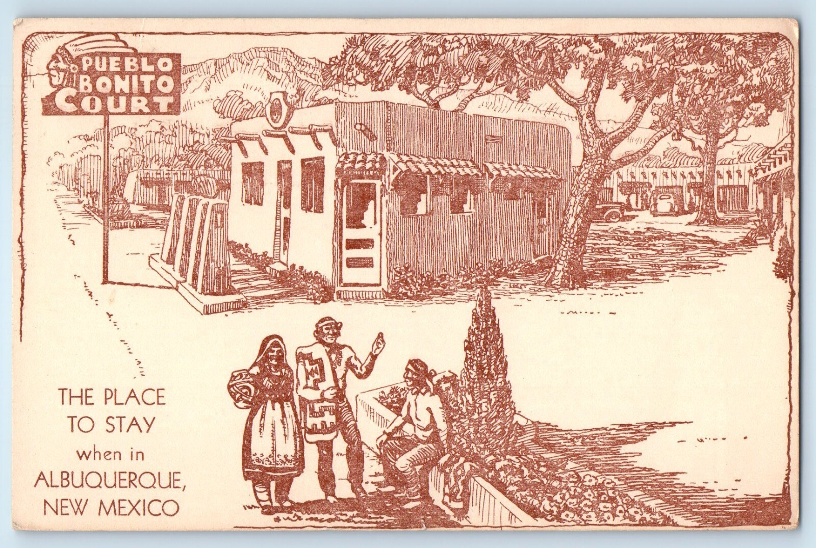 c1910 Albuquerque New Mexico Vintage Postcard Place to Stay Pueblo Bonito Court