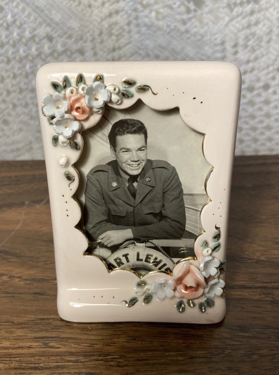 Vintage Florence Ceramics Pink Porcelain Rose Picture Frame Pasadena CA 1940s