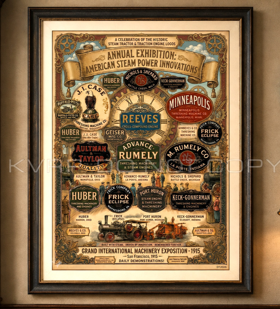 Historic Steam Tractor Traction Engine Logos Poster Case Reeves Rumely 11x17