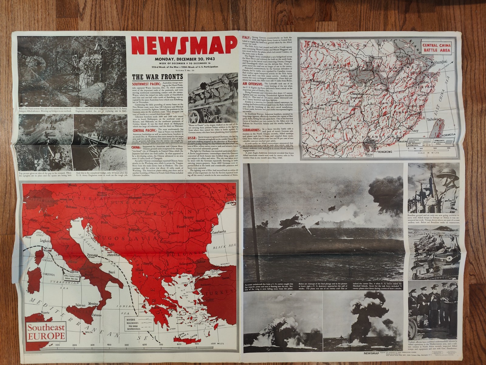Newsmap propaganda poster 20 December 1943 WWII US Army Newsmap propaganda poster 20 December 1943 WWII US Army