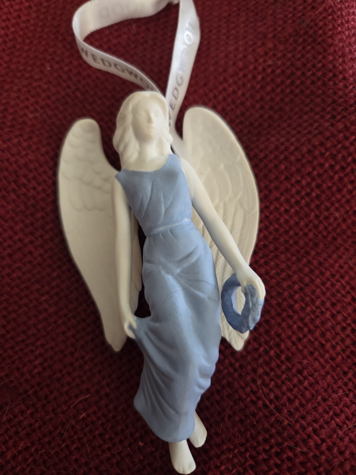 VINTAGE WEDGWOOD Angel with Wreath Blue Dress Jasperware Figural Ornament... VINTAGE WEDGWOOD Angel with Wreath Blue Dress Jasperware Figural Ornament...