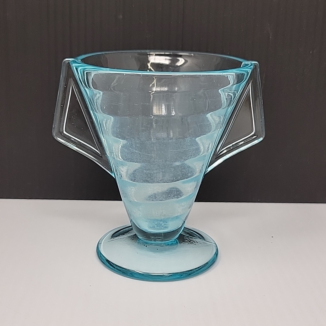 Westmoreland Huxford 1707 Optic Spiral  Vtg 1920s Ice Blue Footed MCM 4