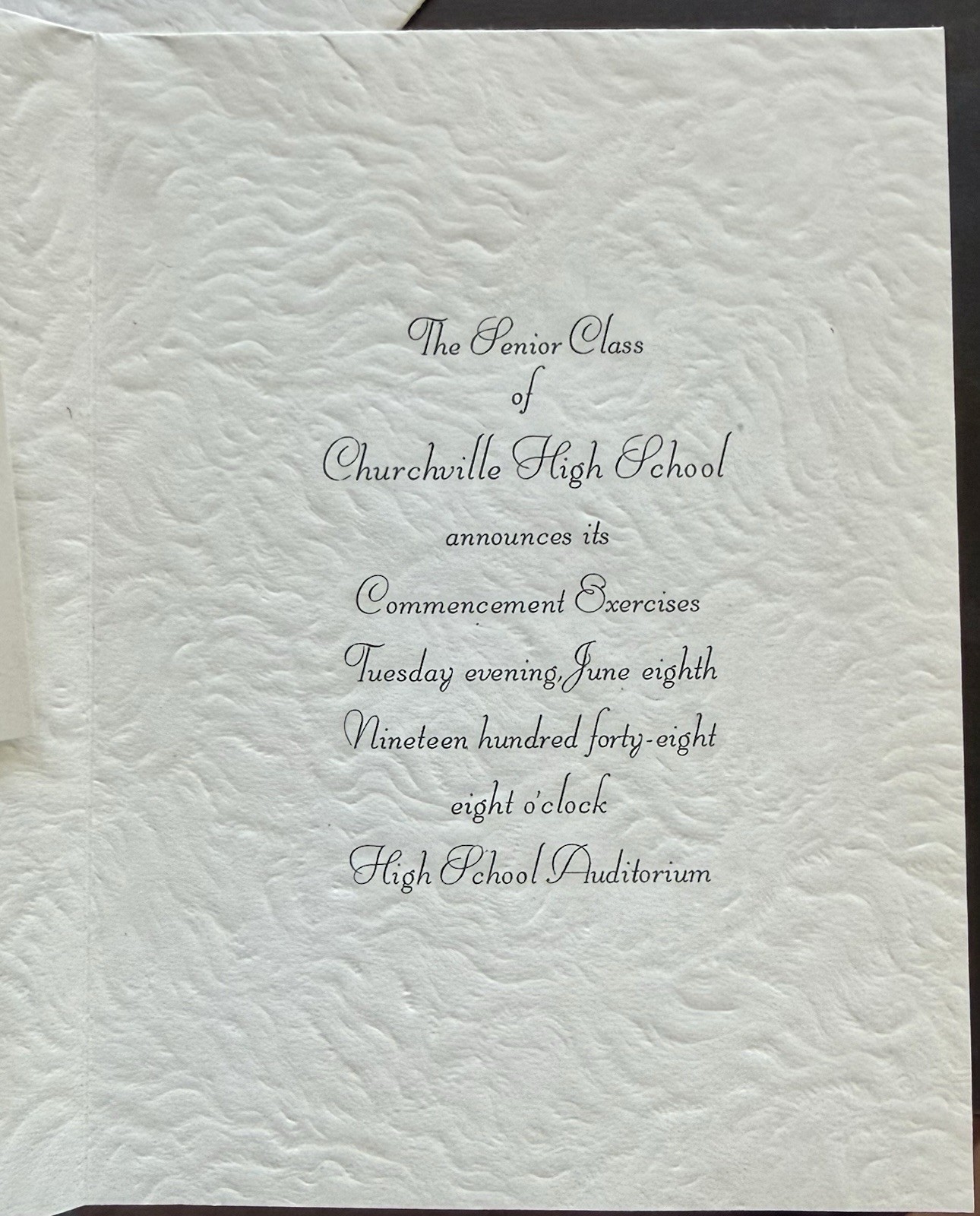 RARE 1948 CHURCHVILLE VA HIGH SCHOOL COMMENCEMENT EXERCISE INVITATION G