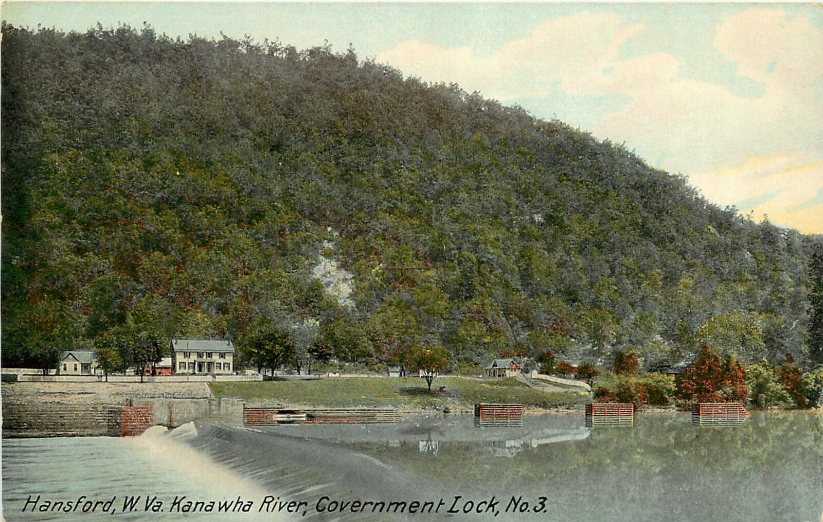 c1907 Postcard; Hansford WV, Government Lock No.3 on Kanawha River, Unposted