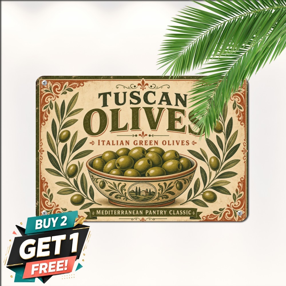 Tuscan Olive Oil Italian Kitchen Tin Sign Country Pantry Metal Wall Plaque