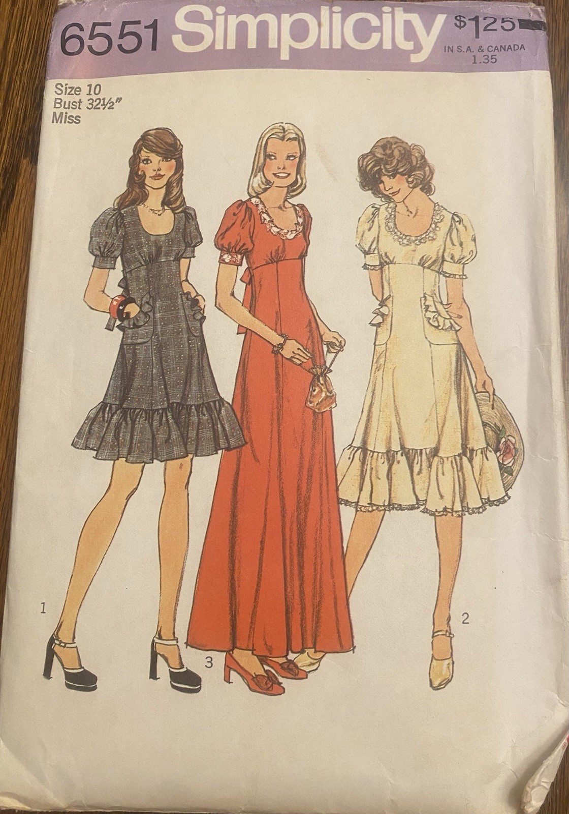 Vintage Retro 1974 Simplicity Pattern 6551 Misses Dresses 3 Lengths Sz 10