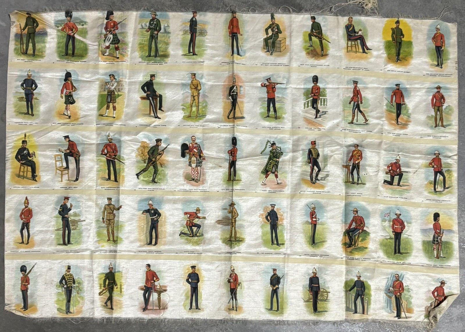 Antique Uncut Regimental Uniforms of Canada Tobacco Silks Military Panel 