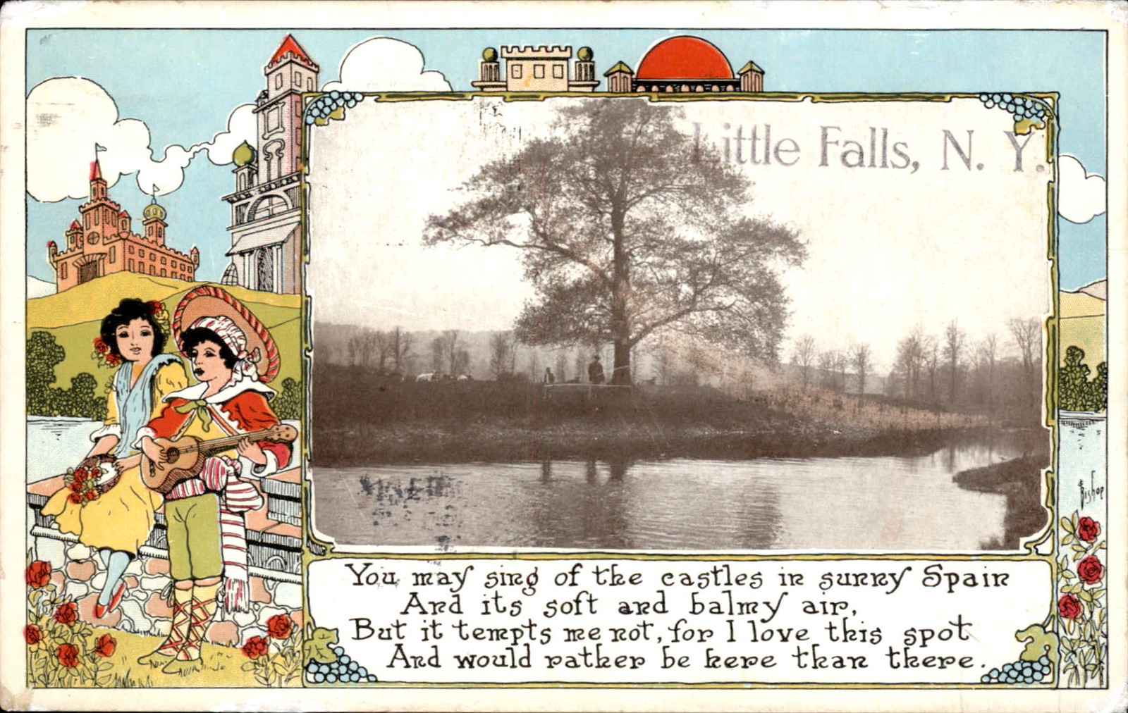 Little Falls NY River Landscape Embossed P.P. & O.N. c1910s Vintage Postcard