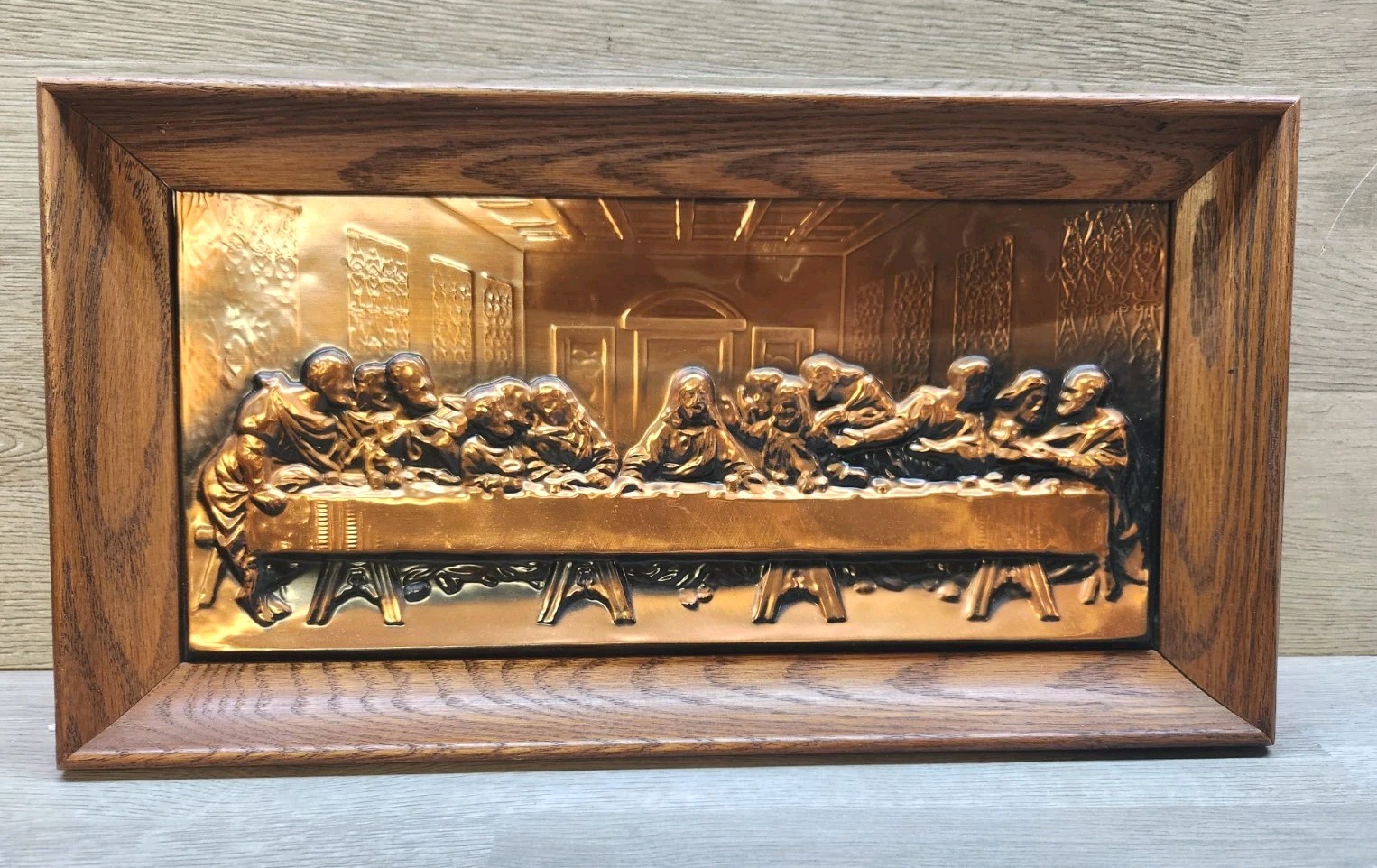 Vtg The Last Supper 3D Copper Picture Framed Wall Hanging Art Religious 14\