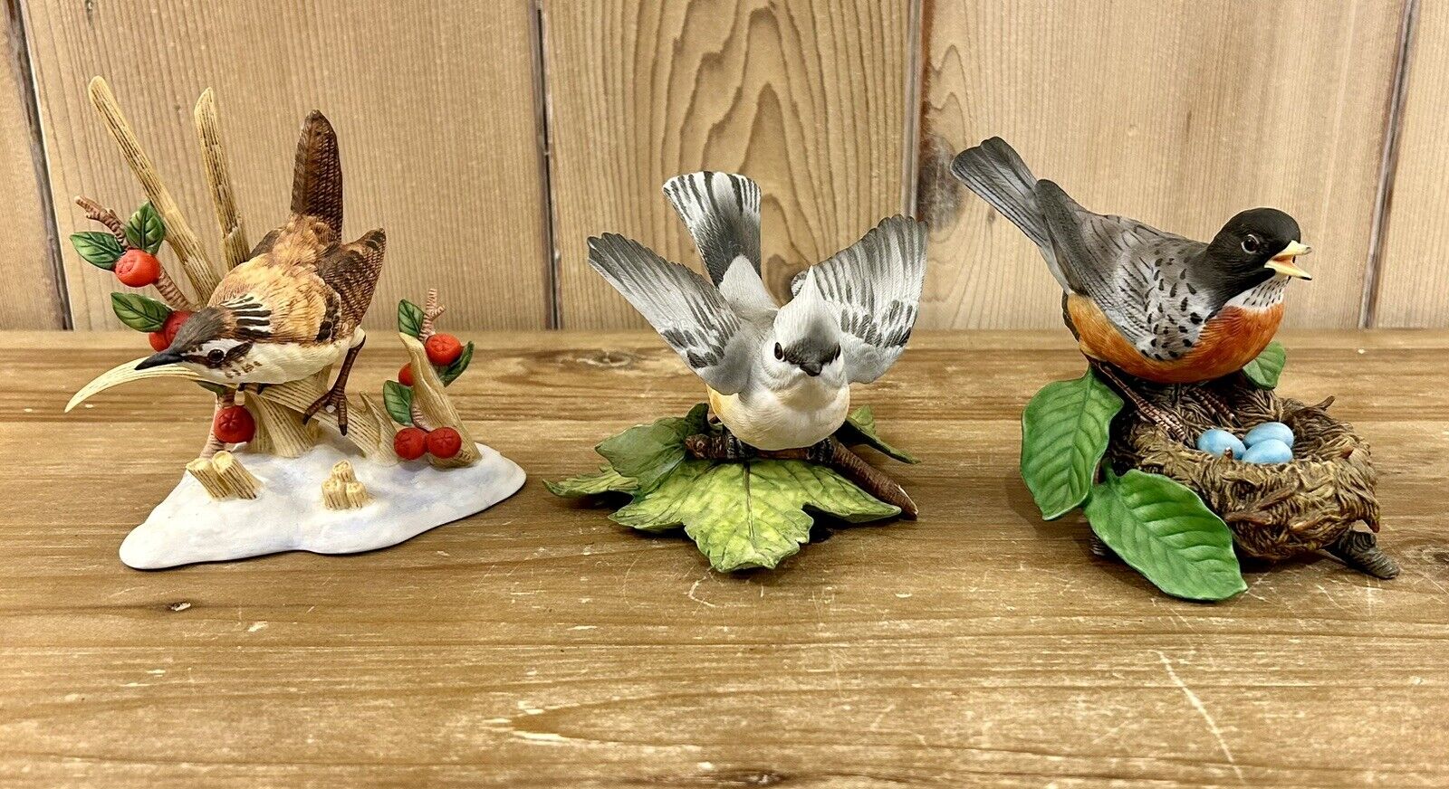 Lot of 3 Lenox Fine Porcelain Birds of the Garden Titmouse Wren Robin - Chipped