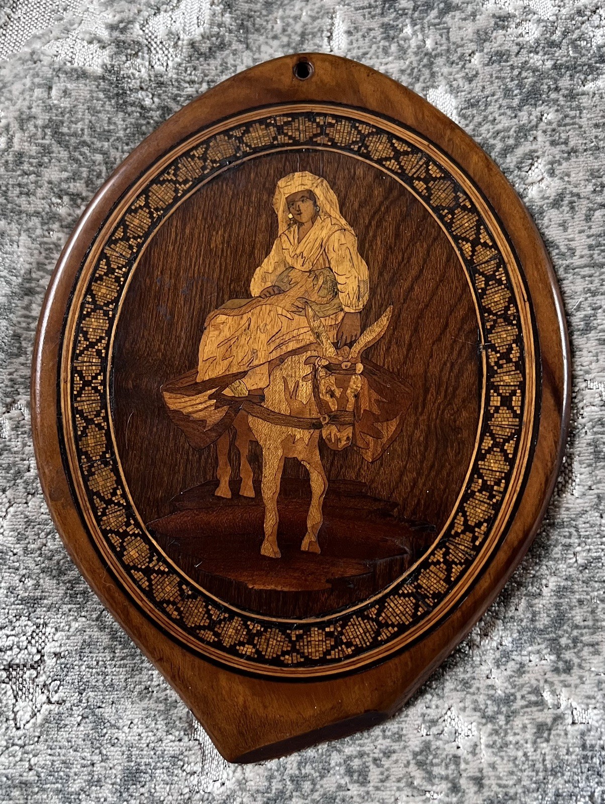 Grand Tour Souvenir Antique Sorrento Ware Italy Marquetry Madonna Mary Donkey Grand Tour Souvenir Antique Sorrento Ware Italy Marquetry Madonna Mary Donkey