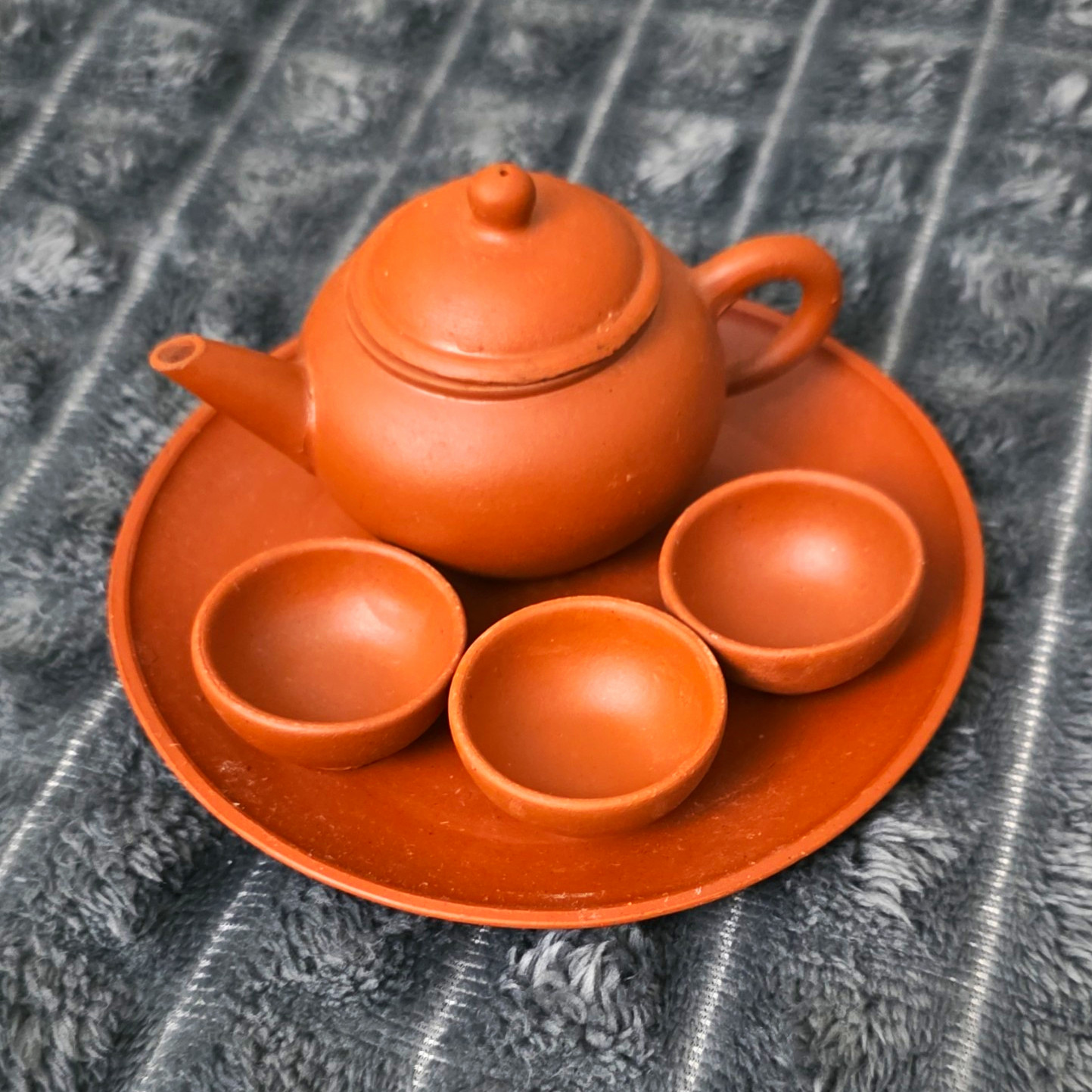 Vintage Miniature Chinese Yixing Red Clay Tea Set - Signed Vintage Miniature Chinese Yixing Red Clay Tea Set - Signed