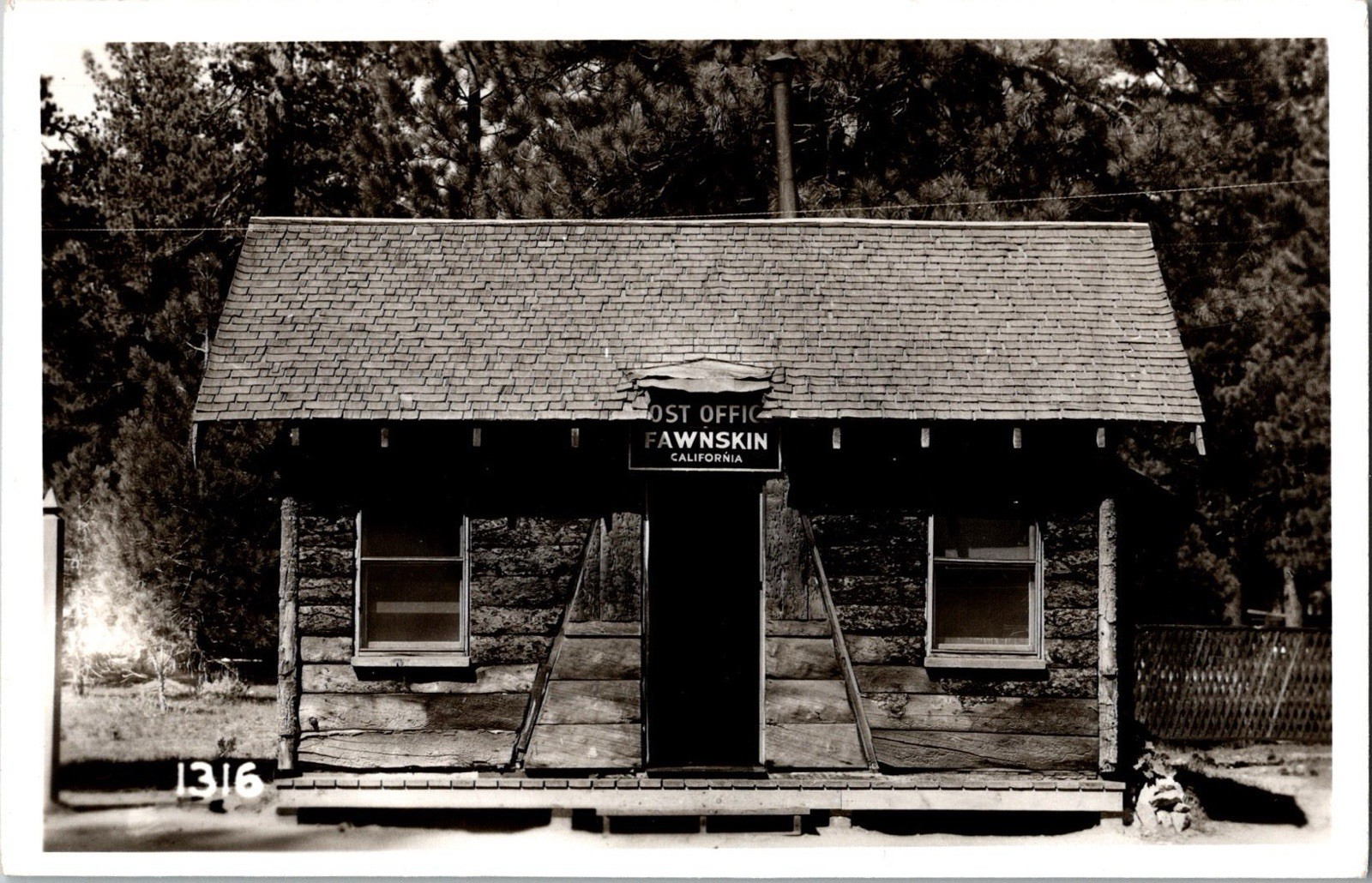 Fawnskin California Postcard RPPC c1940s U.S. Post Office Cabin KL8