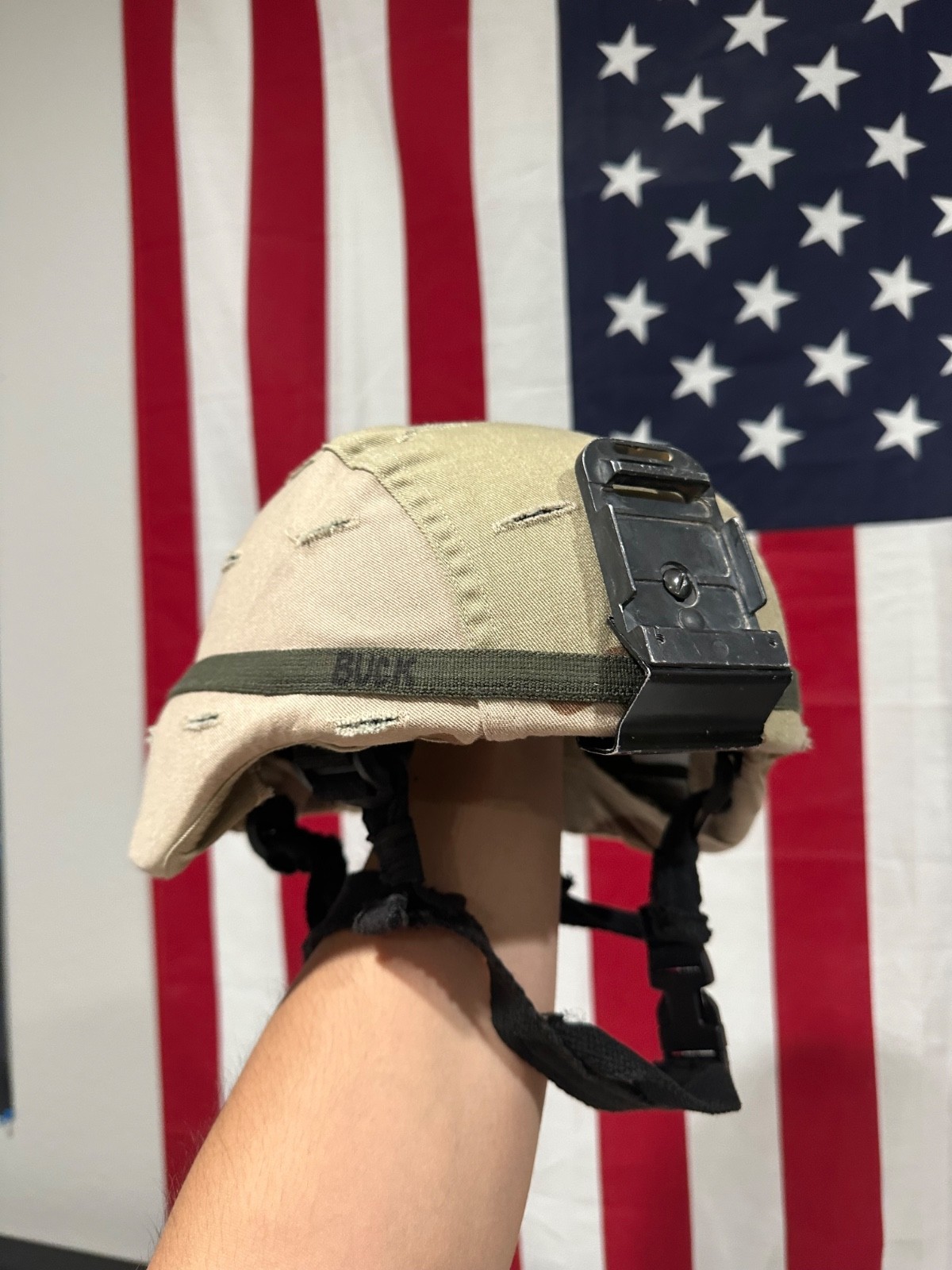 FOR DISPLAY ONLY Vintage 2005 ACH US Army Surplus Helmet Medium with NVG Mount